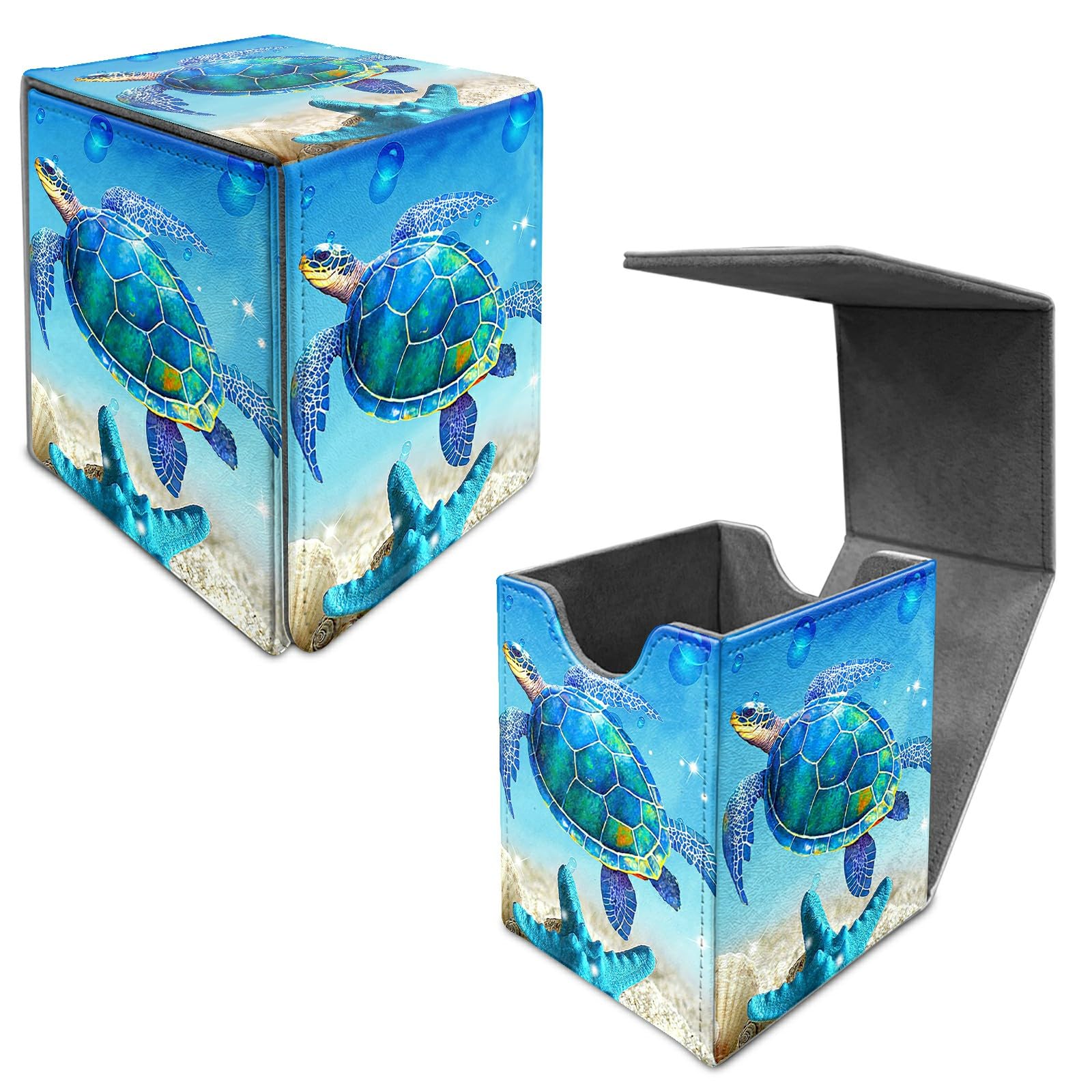Card Deck Box Trading Cards Storage Box with Strong Magnet Premium Case Commander Deck Storage Cover for TCG CCG Magic Cards,Cat Face With Stars