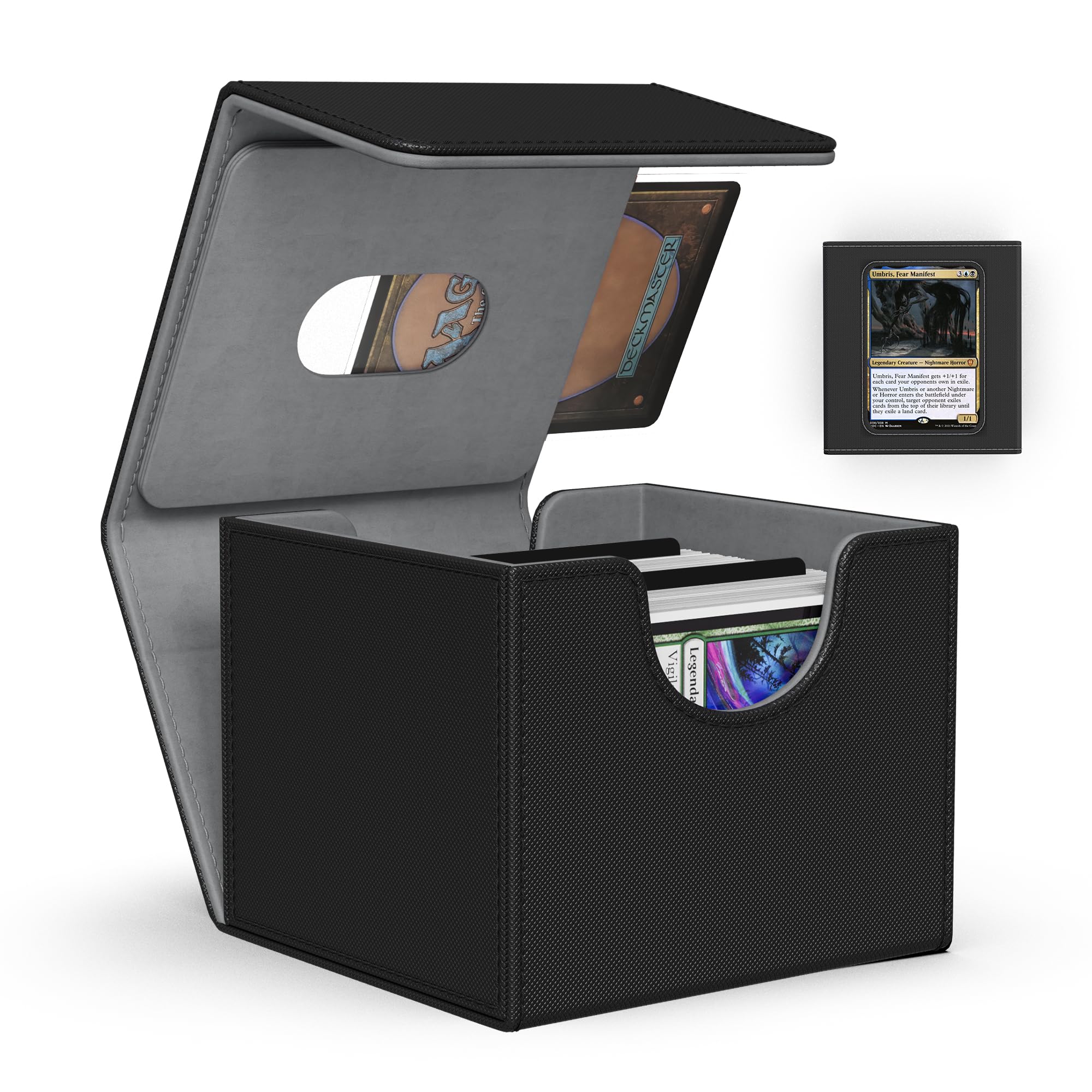 ZLCA MTG Deck Box with Commander Window Display, Commander Deck Box Holds 100 Double-Sleeved Cards Suitable for Magic the Gathering/TCG/CCG/PTCG/EDH/Sport Cards (Black)