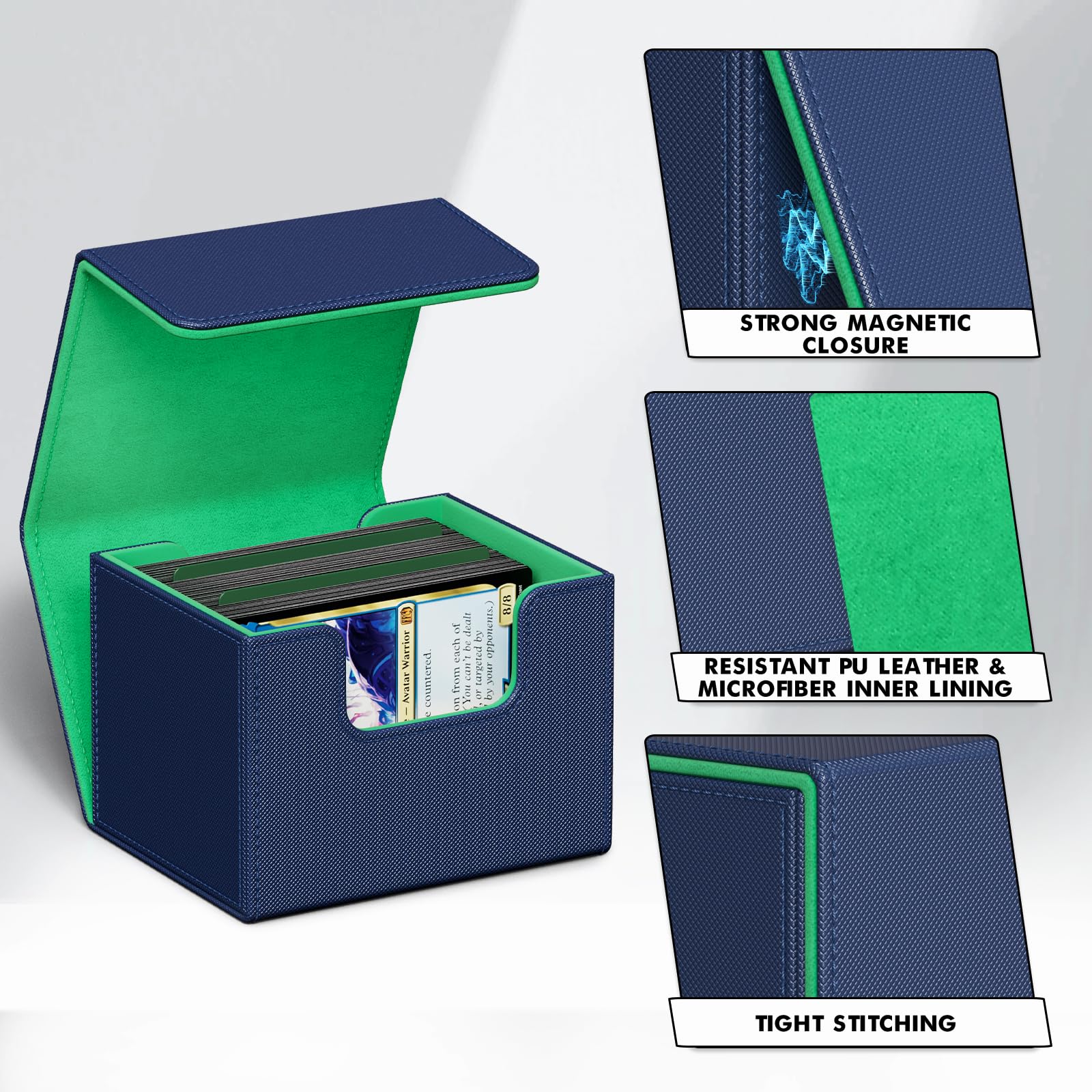 ZLCA MTG Deck Box with Commander Window Display, Commander Deck Box Holds 100 Double-Sleeved Cards Suitable for Magic the Gathering/TCG/CCG/PTCG/EDH/Sport Cards (Black)