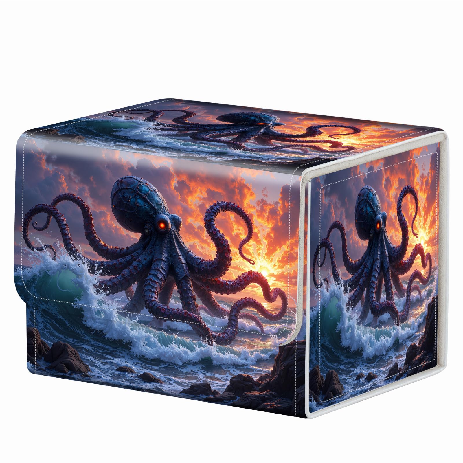 Strong Magnet Case Mtg Deck Box Tcg Up to 200 Cards Creative Pattern Trading Card Storage Box for Collectible Card Games, Black And White Koi