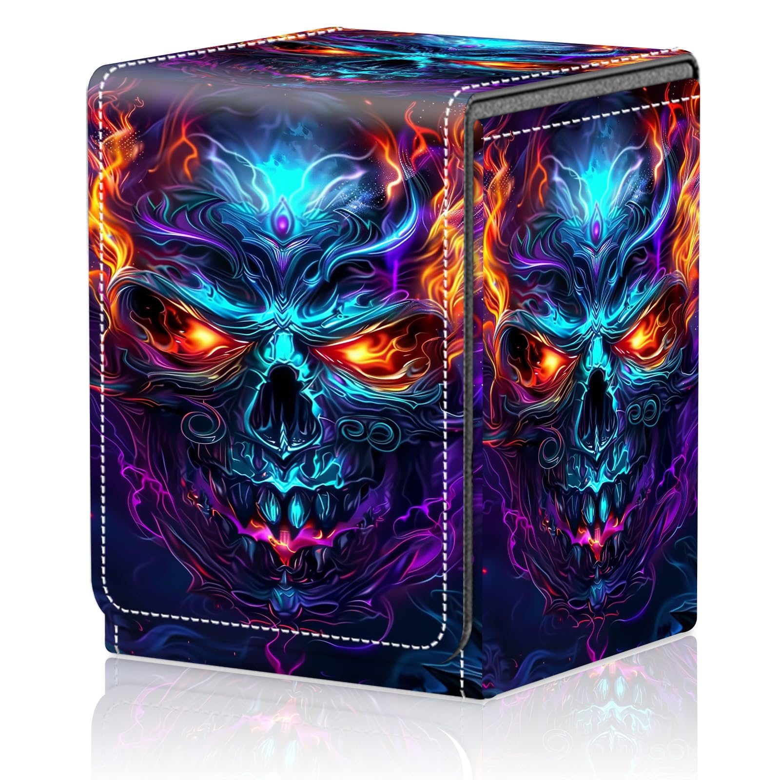 Card Deck Box for MTG Trading Cards, Magic Card Box Can Hold 110+ Single Sleeved Cards, Waterproof PU Leather Material, Strong Magnetic Buckle Card Set Box Suitable for TCG CCG, Astronaut Dinosaur