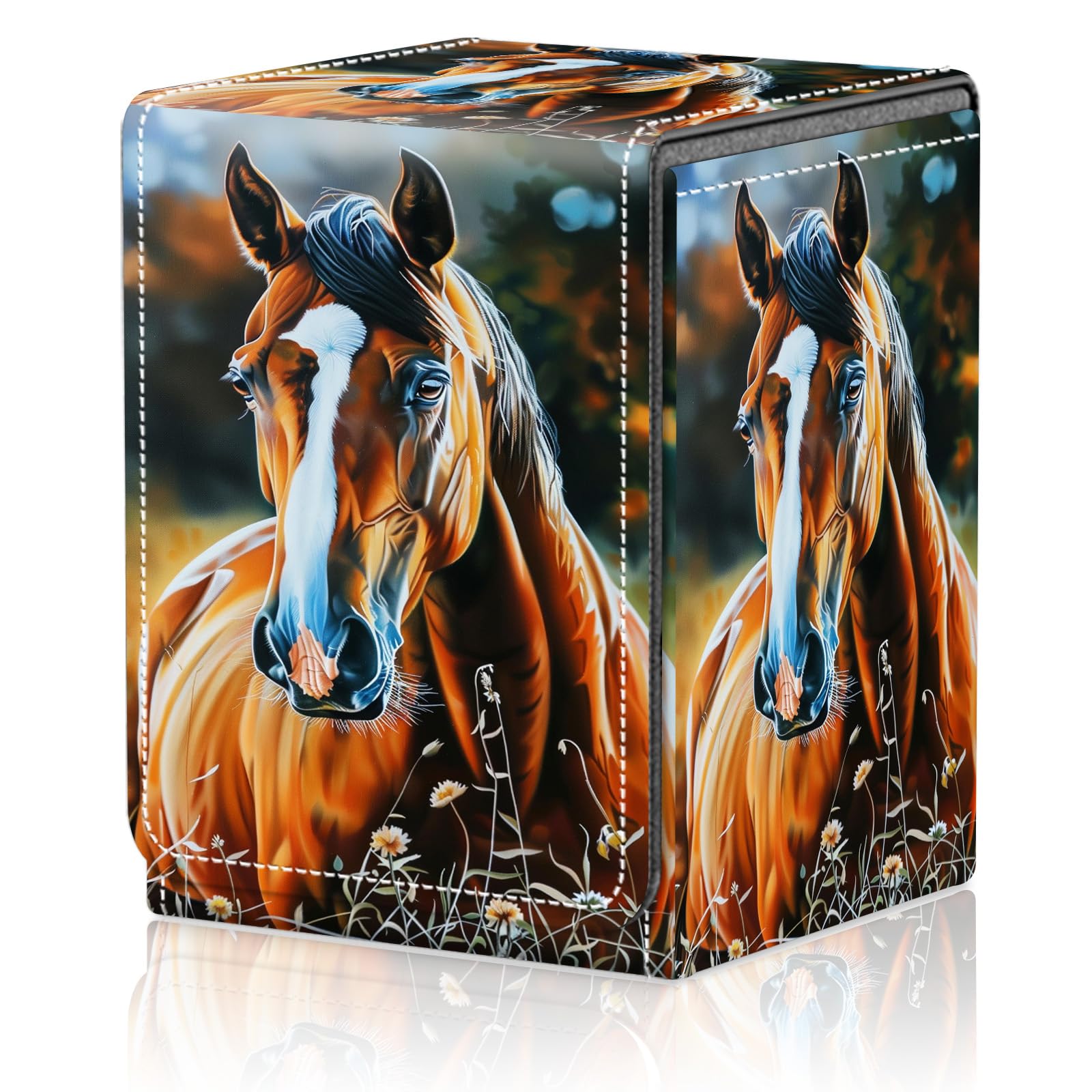 Card Deck Box for MTG Trading Cards, Magic Card Box Can Hold 110+ Single Sleeved Cards, Waterproof PU Leather Material, Strong Magnetic Buckle Card Set Box Suitable for TCG CCG, Astronaut Dinosaur