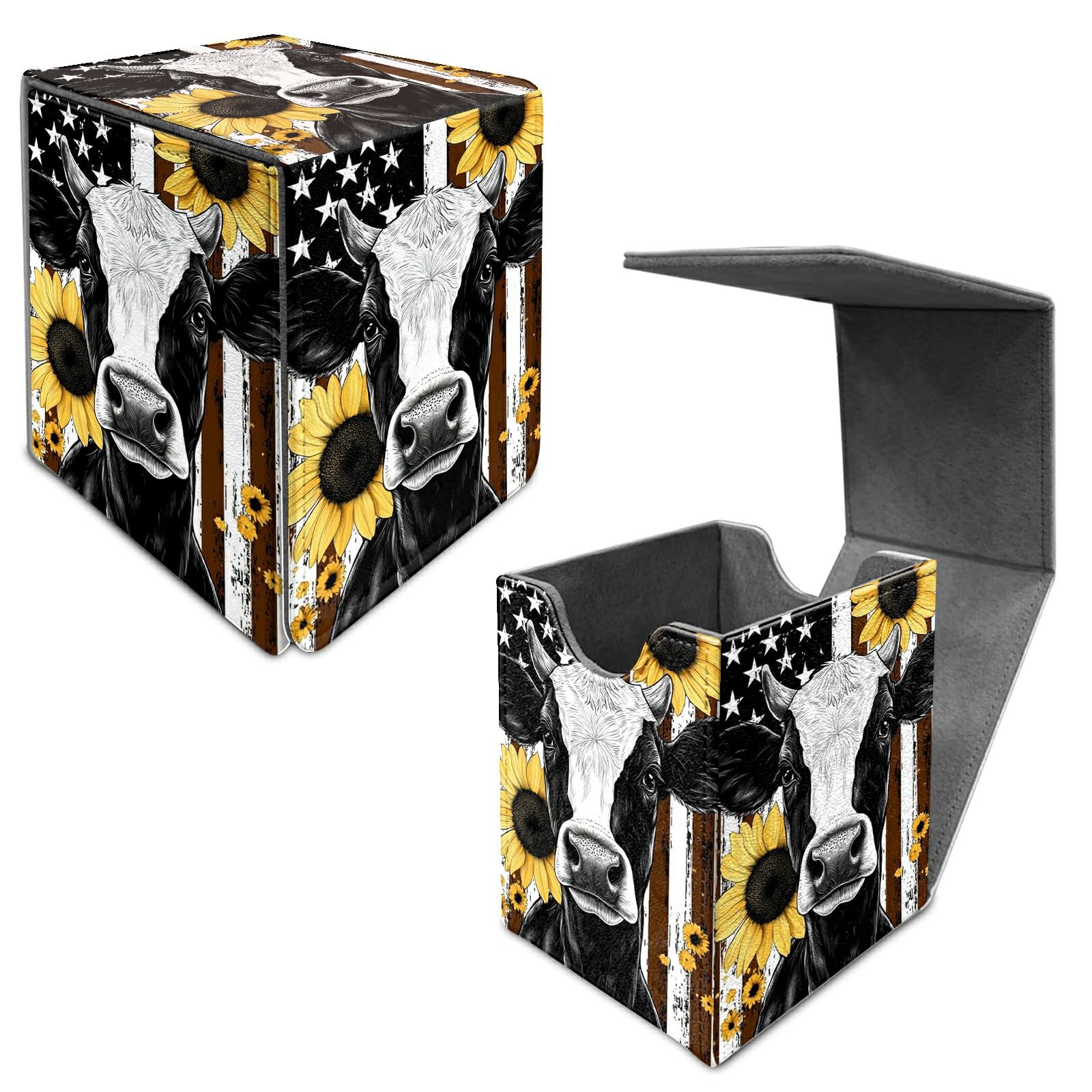 Card Deck Box Trading Cards Storage Box with Strong Magnet Premium Case Commander Deck Storage Cover for TCG CCG Magic Cards,Cat Face With Stars