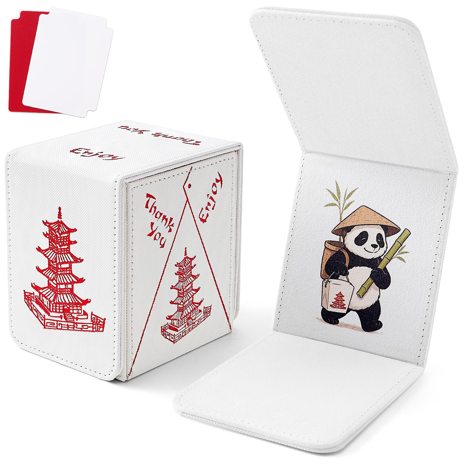 Venssu Chinese Takeout MTG Commander Deck Box, Fits TCG Cards (Black&Red) | Holds 130 Single/100 Double-Sleeved Cards, Fit MTG/PTCG/OPTCG Cards, Strong Magnet, PU Leather, With 2 Dividers