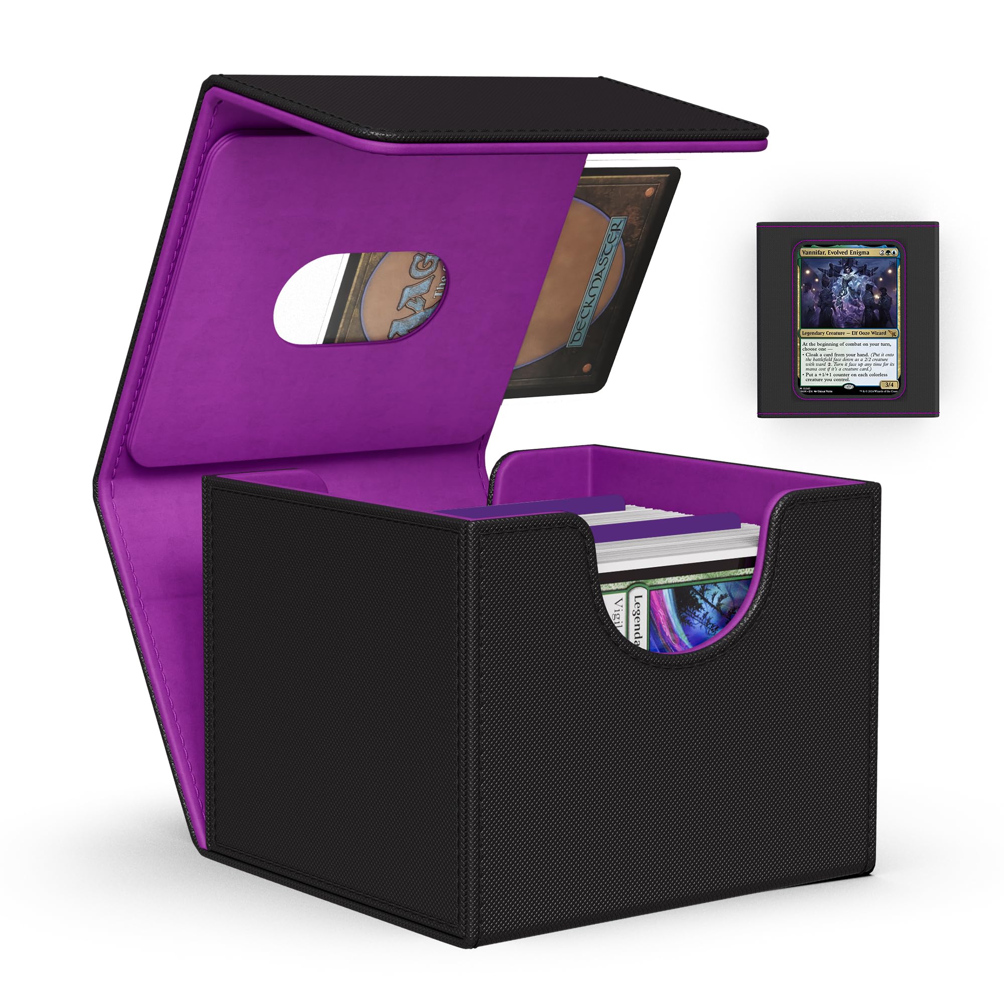 ZLCA MTG Deck Box with Commander Window Display, Commander Deck Box Holds 100 Double-Sleeved Cards Suitable for Magic the Gathering/TCG/CCG/PTCG/EDH/Sport Cards (Black)