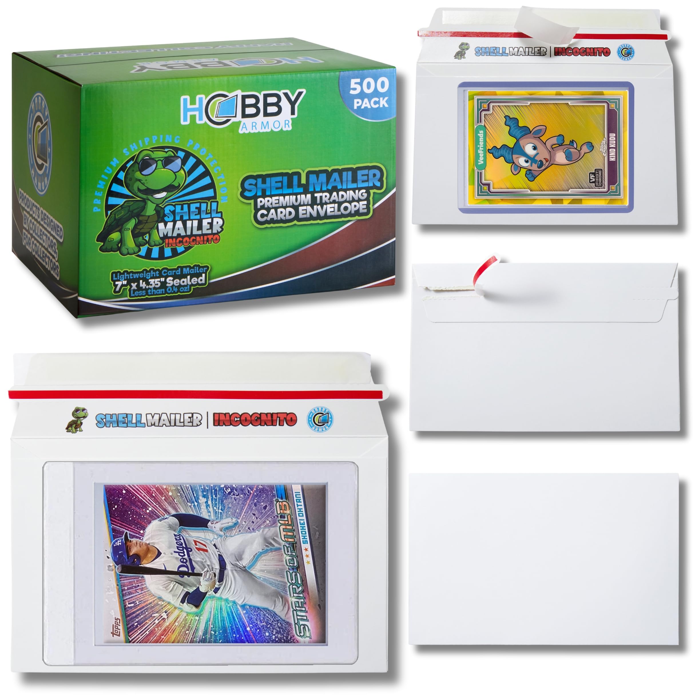 100 Pack Shell Mailer Incognito Trading Card Envelopes by Hobby Armor, 7" x 4.35" Trading Card Mailers for Shipping, Perfect Size Shipping Envelope for Mailing Cards in Semi-Rigid Holders & Toploaders