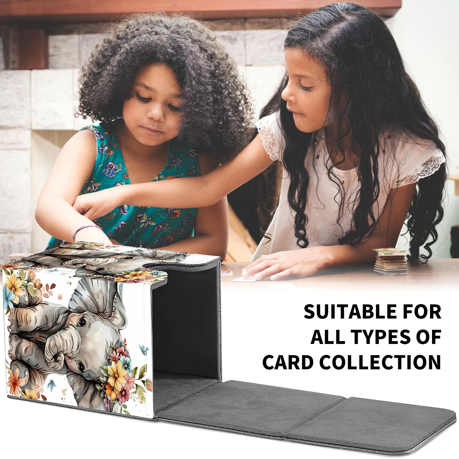 Card Deck Box for MTG Trading Cards, Magic Card Box Can Hold 110+ Single Sleeved Cards, Waterproof PU Leather Material, Strong Magnetic Buckle Card Set Box Suitable for TCG CCG, Astronaut Dinosaur