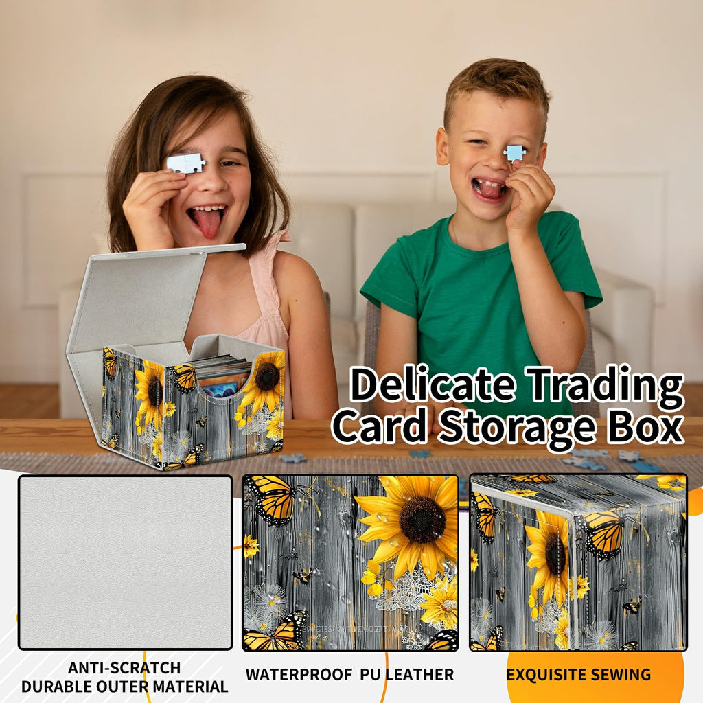 Card Deck Box Trading Cards Storage Box with Strong Magnet Premium Case Commander Deck Storage Cover for TCG CCG Magic Cards,Cat Face With Stars