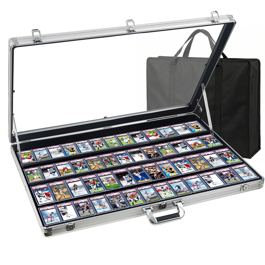 Card Display Case Aluminum Trade Show Display Case Large Portable Trading with Lock for Collectibles, Sports Cards. 34IN x 22IN - Black