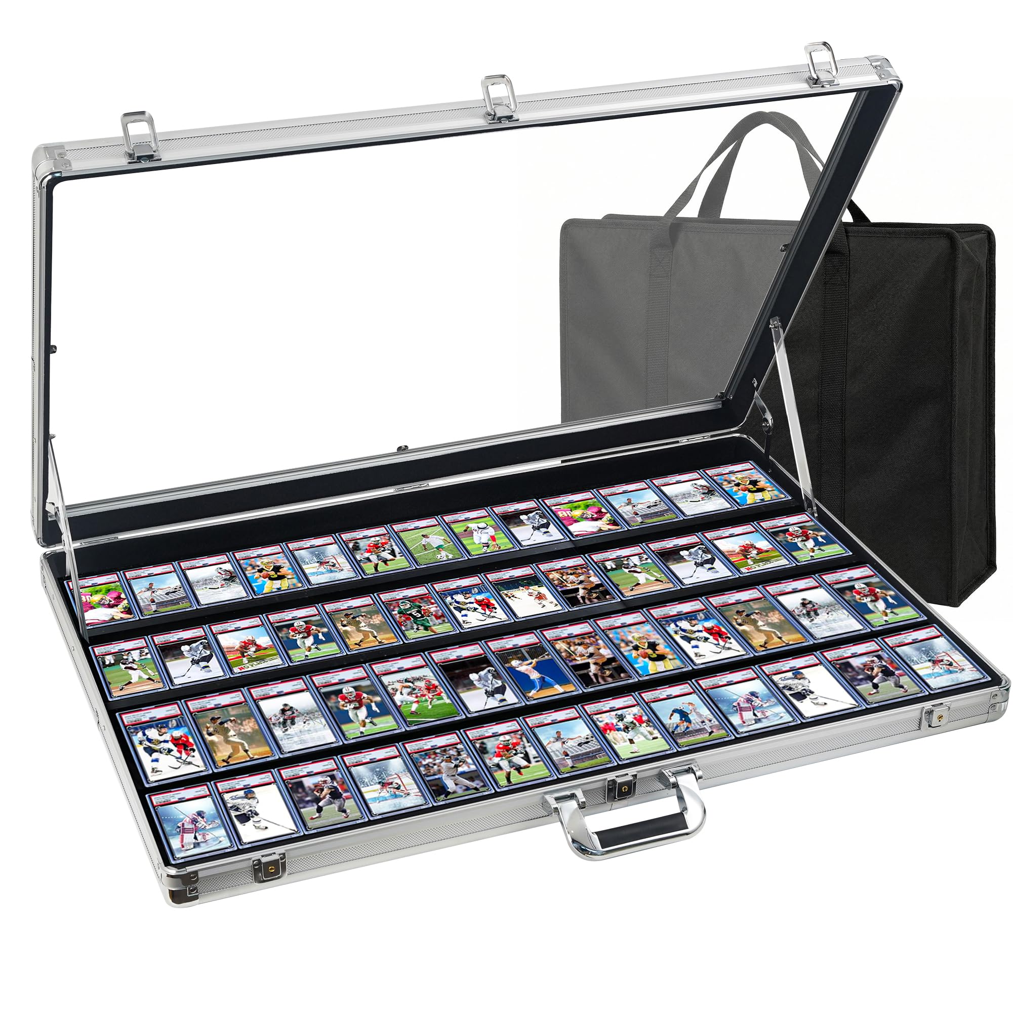 Card Display Case Aluminum Trade Show Display Case Large Portable Trading with Lock for Collectibles, Sports Cards. 34IN x 22IN - Black