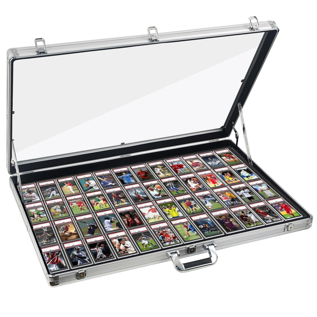 Card Display Case Aluminum Trade Show Display Case Large Portable Trading with Lock for Collectibles, Sports Cards. 34IN x 22IN - Black