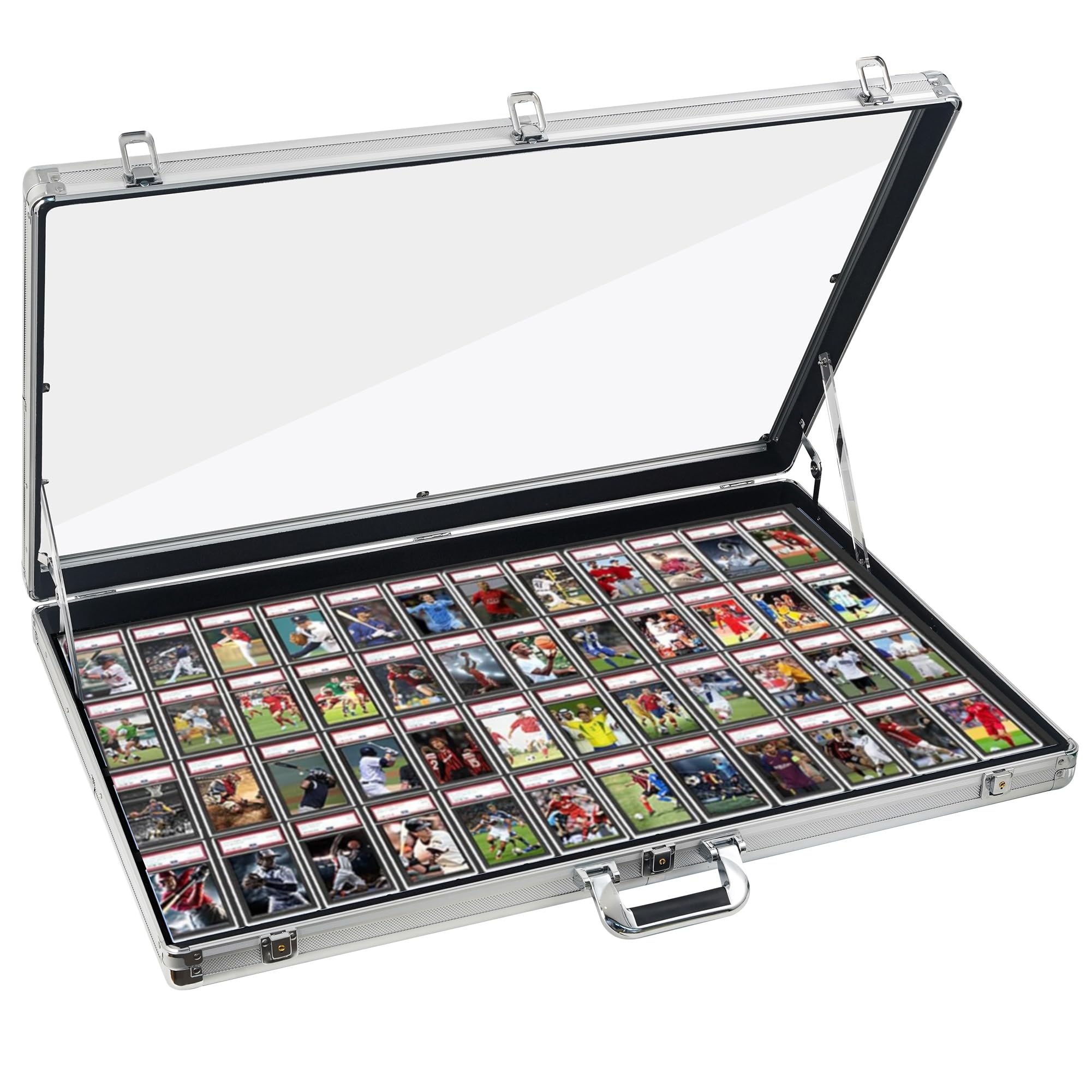 Card Display Case Aluminum Trade Show Display Case Large Portable Trading with Lock for Collectibles, Sports Cards. 34IN x 22IN - Black