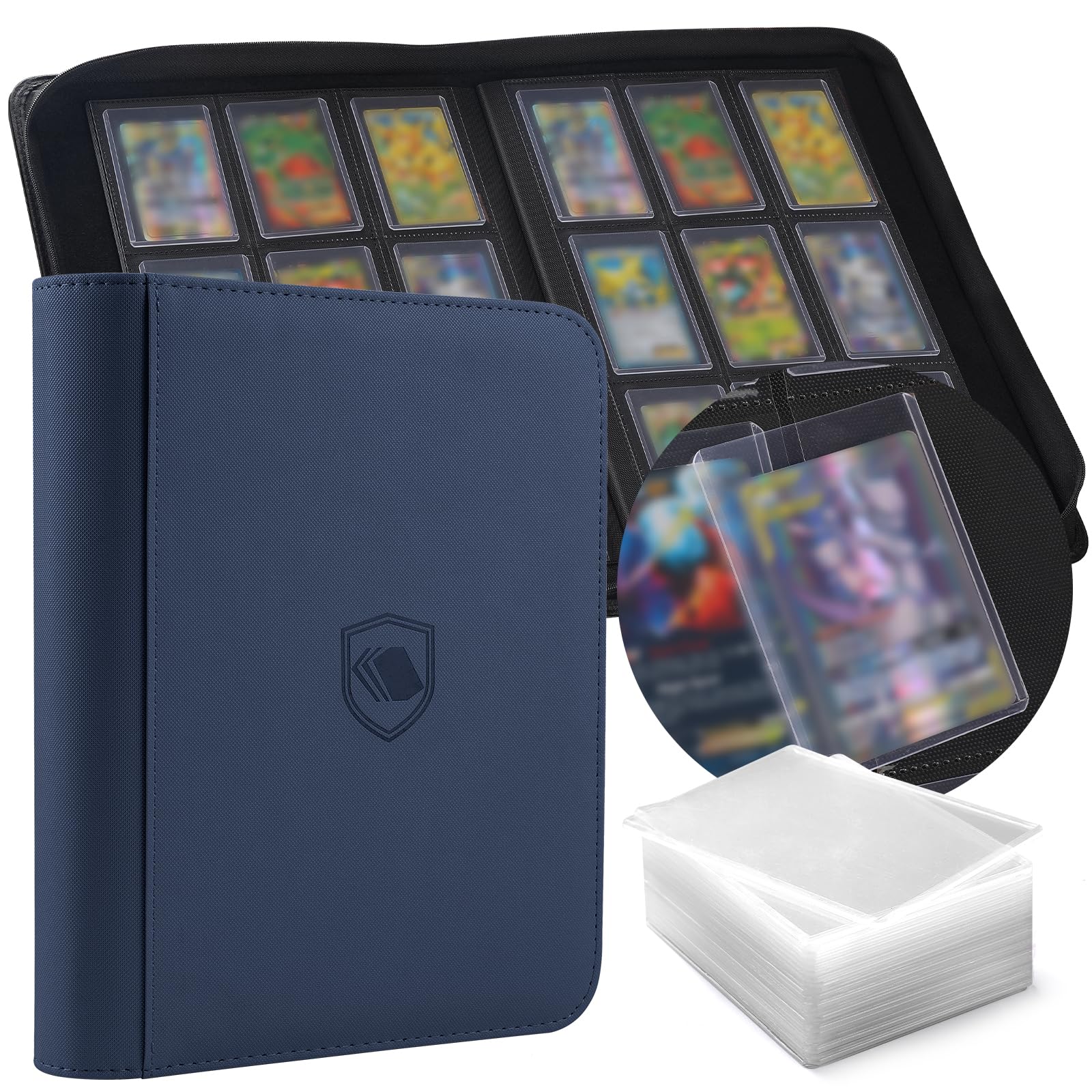 Toploader Binder, Holds 360 Toploader, 100 Toploaders INCLUDED, 9-Pocket PU Cover Top Loader Binder for 3" x 4" Rigid Toploaders, Ringless Double-Sided Toploader Card Binder for TCG, Sport Cards