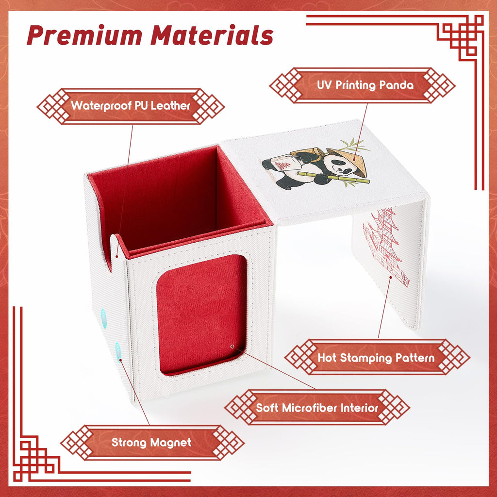 Venssu Chinese Takeout Deck Box with Commander Display, MTG Deck Case Fits 100 Double Sleeved Cards / 35+ Toploaders, Fake Leather Storage Box Compatible with TCG/PTCG Cards（White and Red）