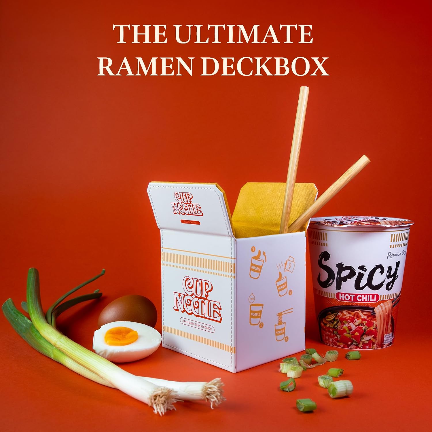 SleeveChief Instant Ramen Premium Design TCG Deck Box | Vegan Leather & smooth Interior Trading Card Deck Box for 100+ Double Sleeved Cards | Strong Magnetic Closure for All Card Games