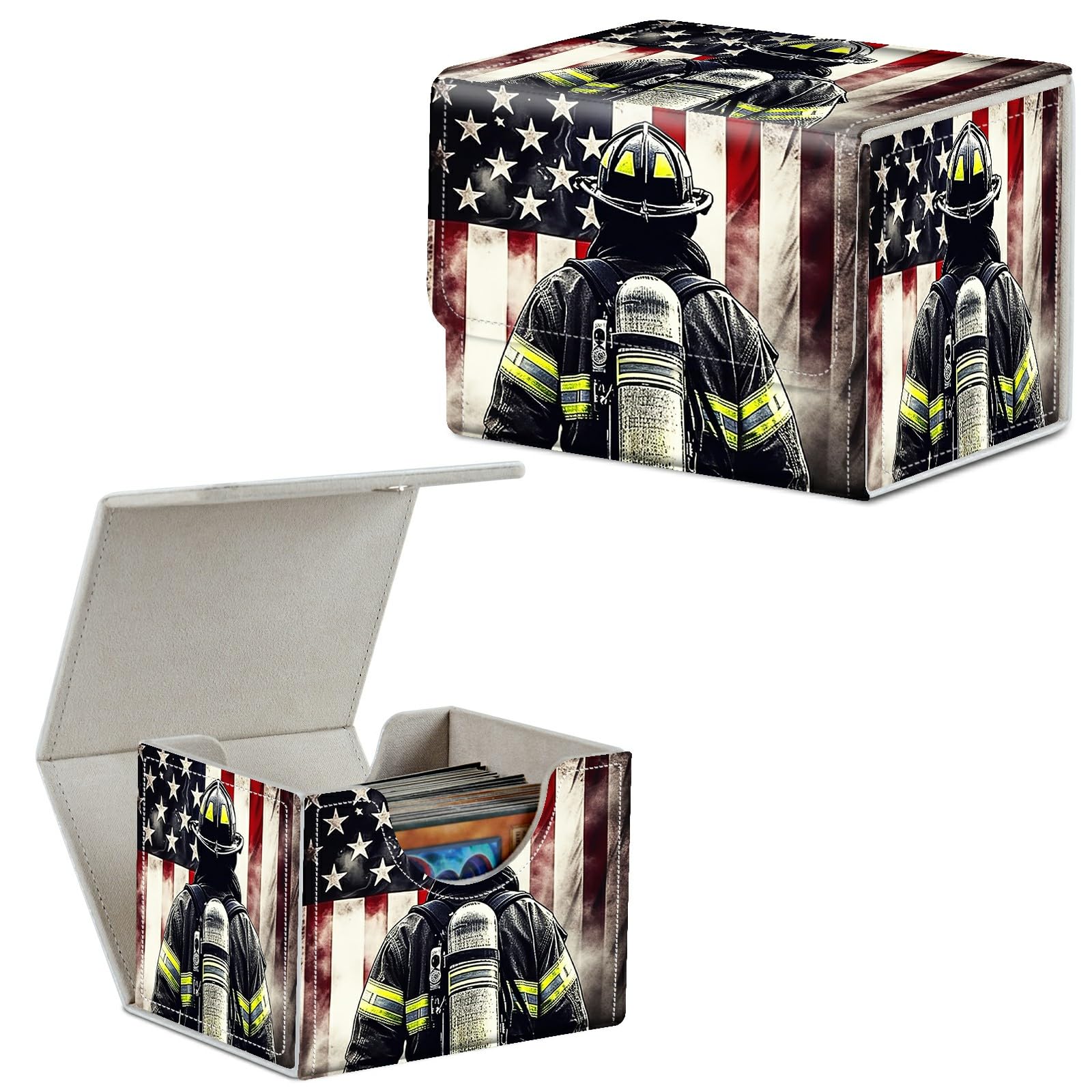 Card Deck Box Trading Cards Storage Box with Strong Magnet Premium Case Commander Deck Storage Cover for TCG CCG Magic Cards,Cat Face With Stars