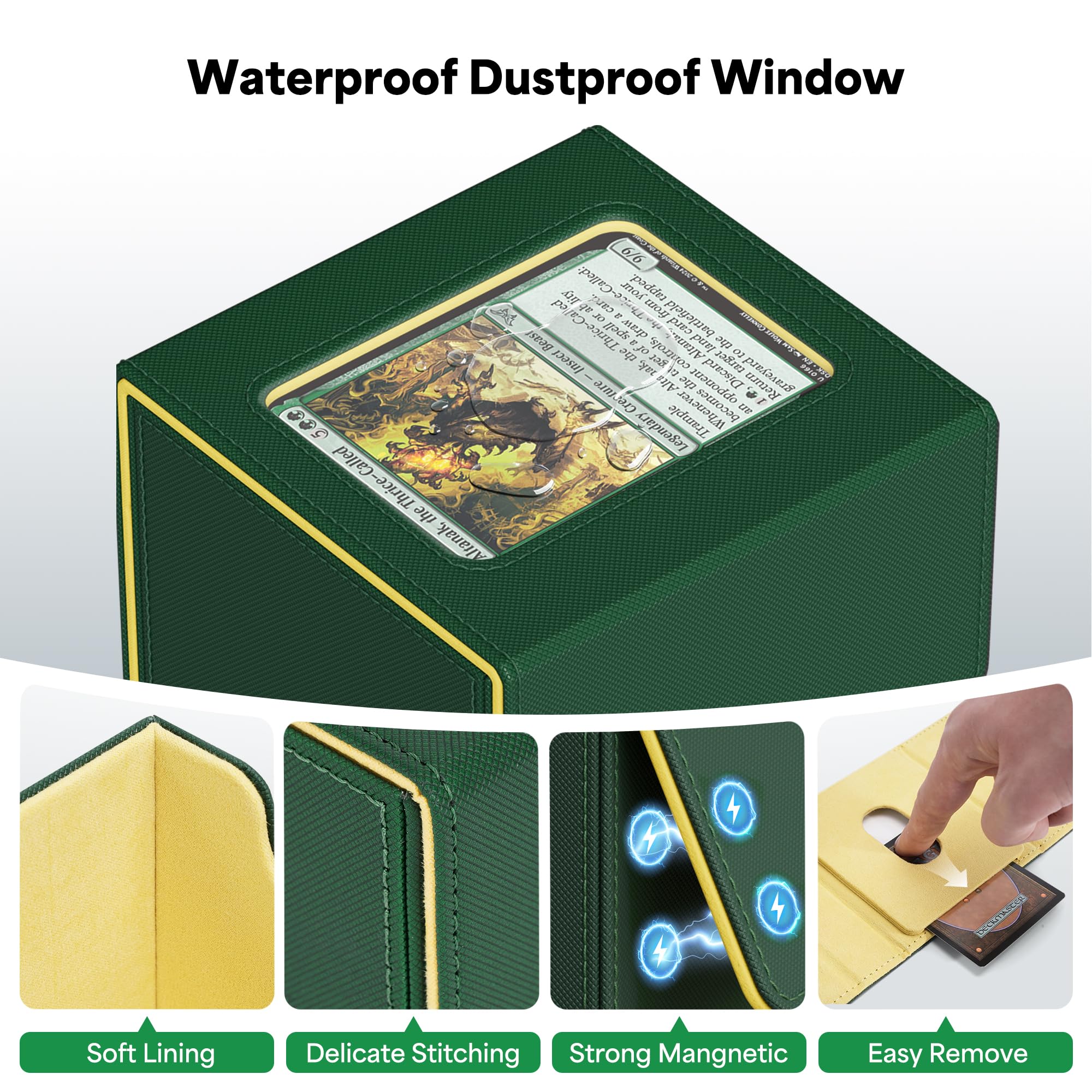 ZLCA MTG Deck Box with Commander Window Display, Commander Deck Box Holds 100 Double-Sleeved Cards Suitable for Magic the Gathering/TCG/CCG/PTCG/EDH/Sport Cards (Black)