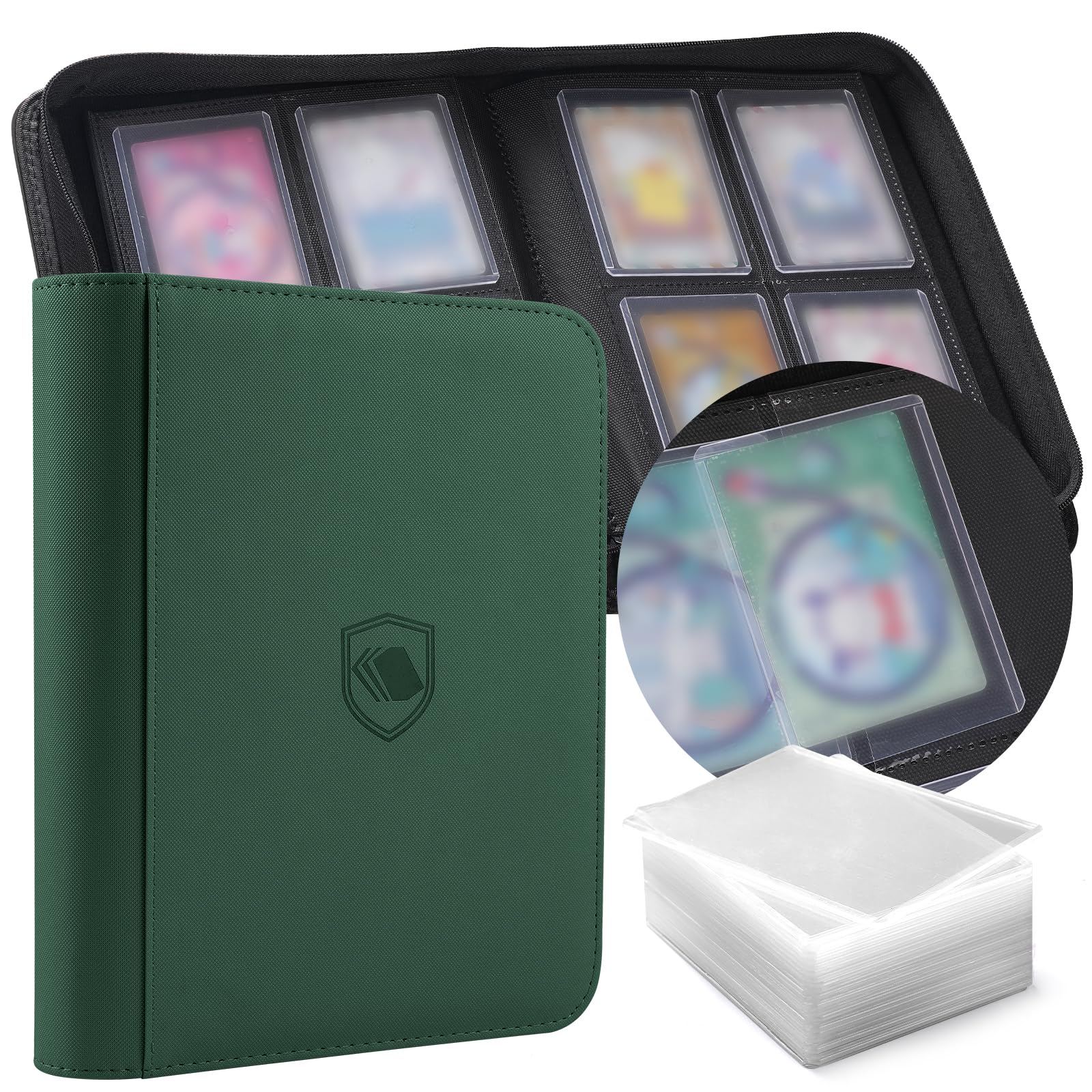 Toploader Binder, Holds 360 Toploader, 100 Toploaders INCLUDED, 9-Pocket PU Cover Top Loader Binder for 3" x 4" Rigid Toploaders, Ringless Double-Sided Toploader Card Binder for TCG, Sport Cards