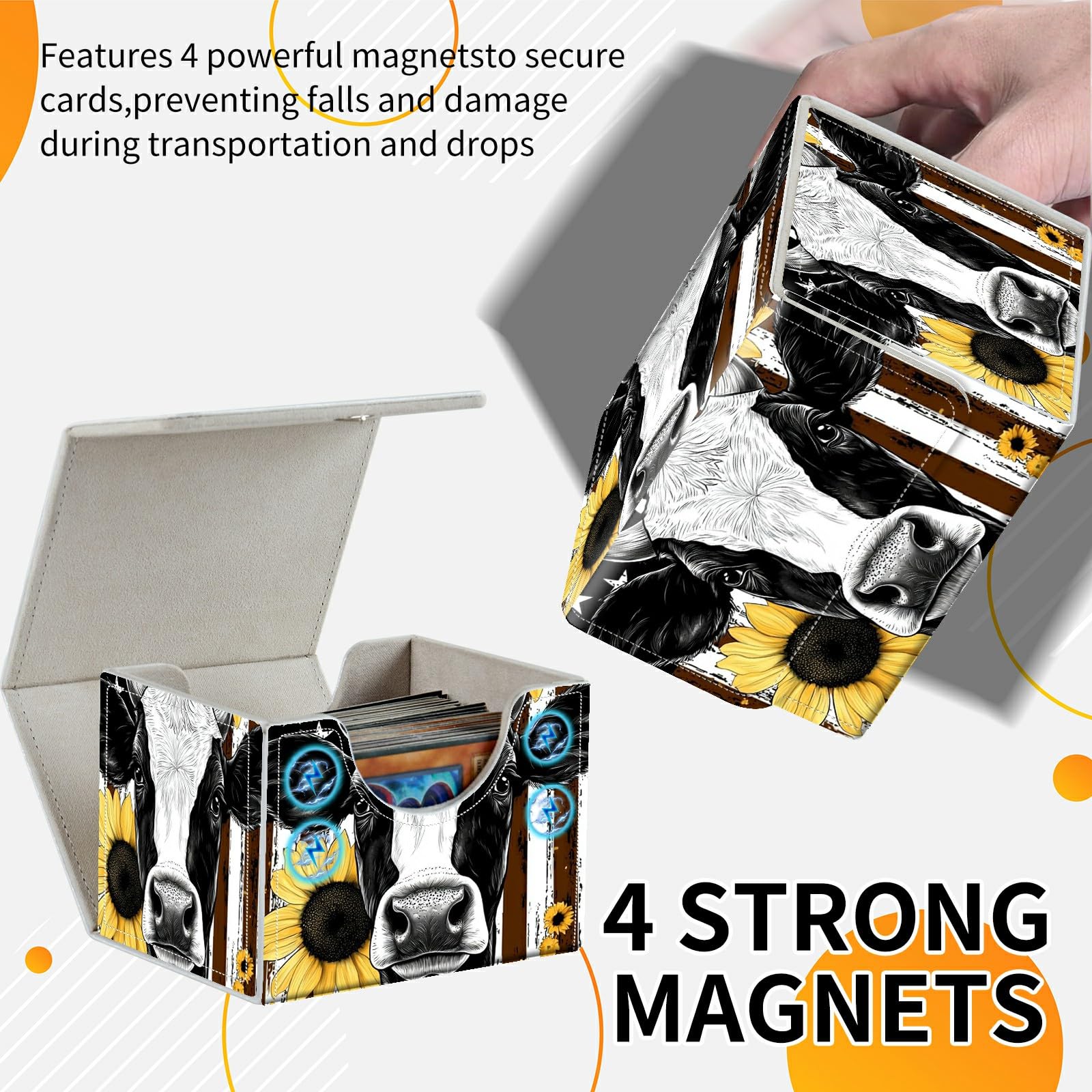 Card Deck Box Trading Cards Storage Box with Strong Magnet Premium Case Commander Deck Storage Cover for TCG CCG Magic Cards,Cat Face With Stars
