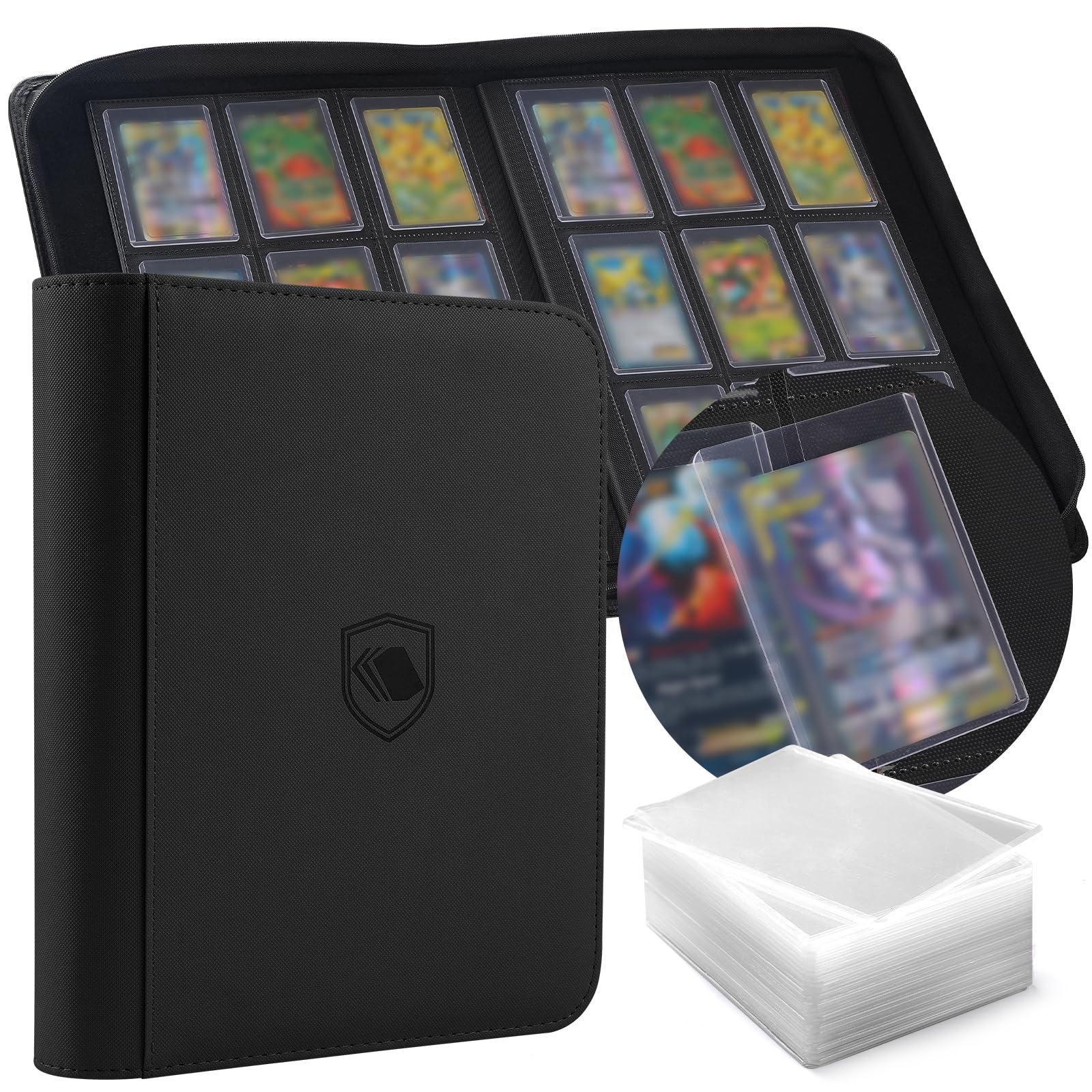 Toploader Binder, Holds 360 Toploader, 100 Toploaders INCLUDED, 9-Pocket PU Cover Top Loader Binder for 3" x 4" Rigid Toploaders, Ringless Double-Sided Toploader Card Binder for TCG, Sport Cards