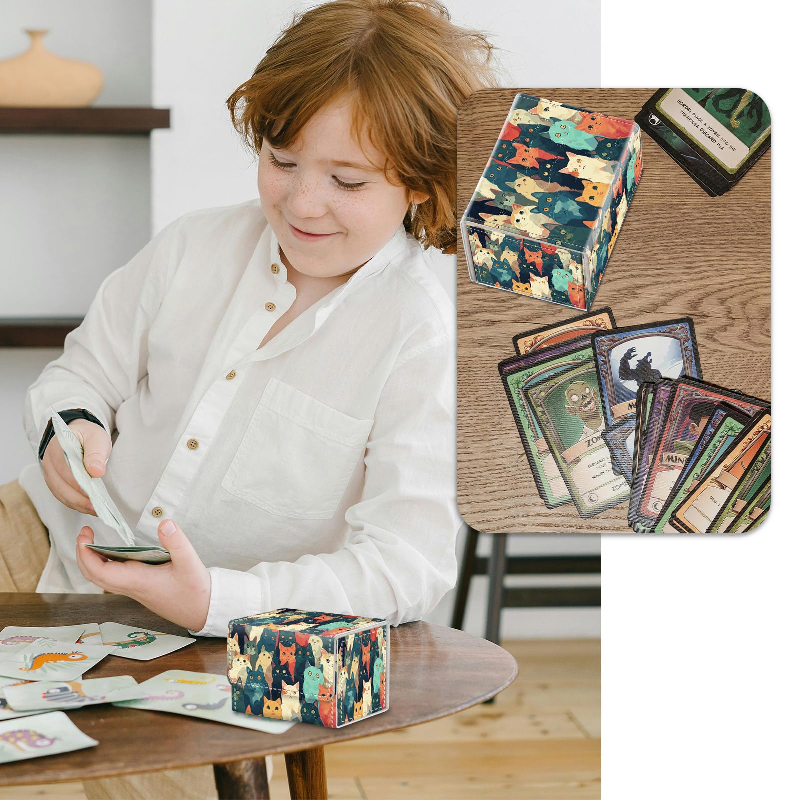 Strong Magnet Case Mtg Deck Box Tcg Up to 200 Cards Creative Pattern Trading Card Storage Box for Collectible Card Games, Black And White Koi