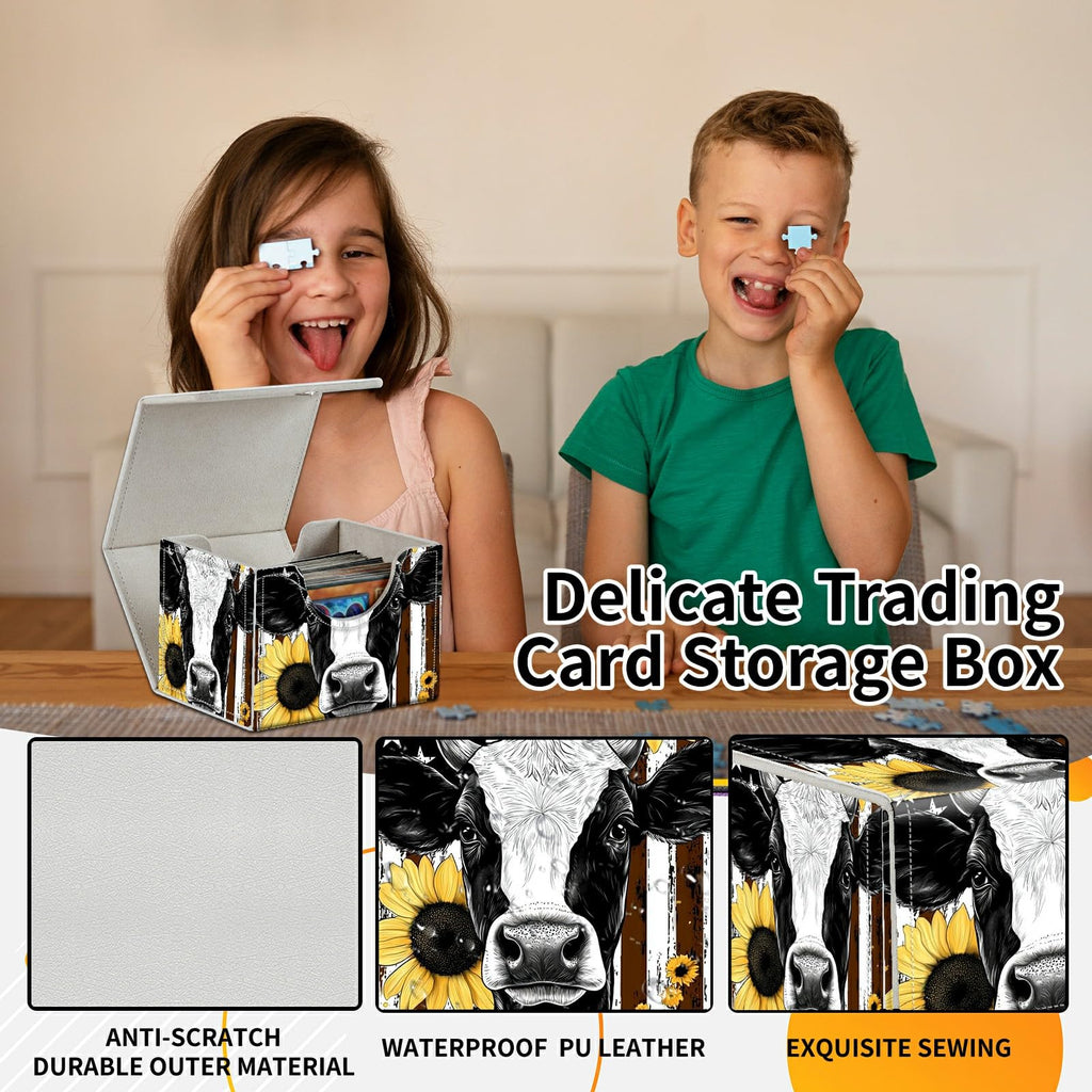 Card Deck Box Trading Cards Storage Box with Strong Magnet Premium Case Commander Deck Storage Cover for TCG CCG Magic Cards,Cat Face With Stars