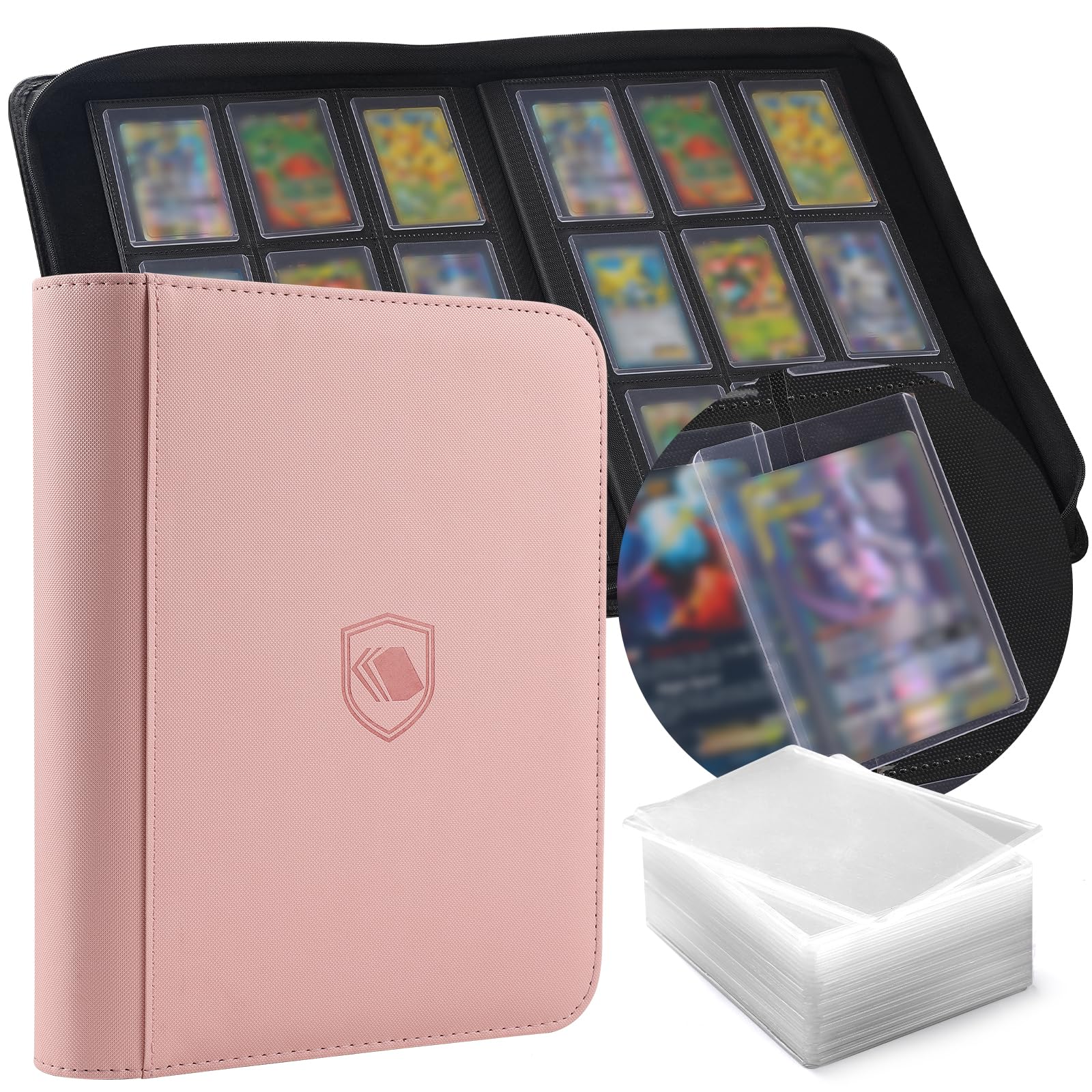 Toploader Binder, Holds 360 Toploader, 100 Toploaders INCLUDED, 9-Pocket PU Cover Top Loader Binder for 3" x 4" Rigid Toploaders, Ringless Double-Sided Toploader Card Binder for TCG, Sport Cards