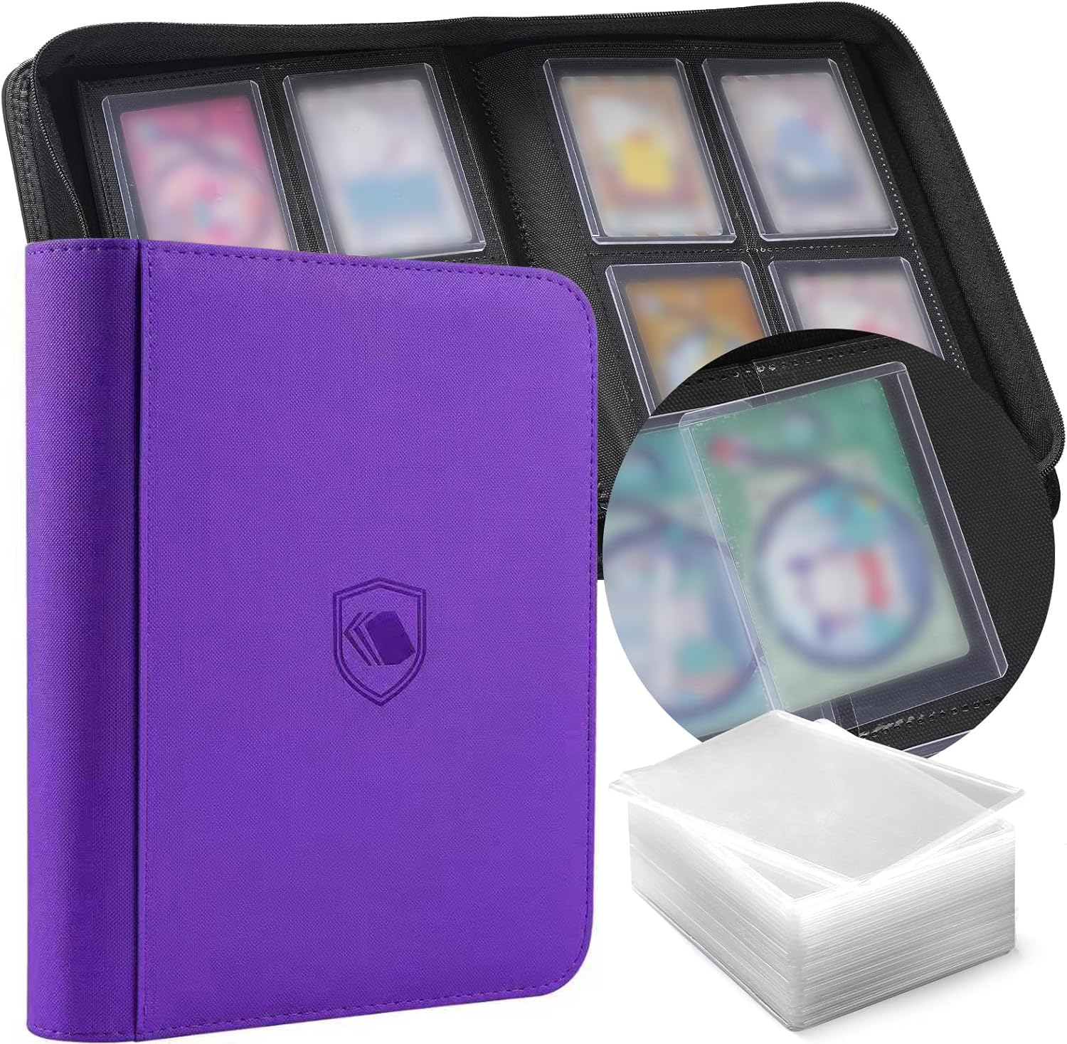Toploader Binder, Holds 360 Toploader, 100 Toploaders INCLUDED, 9-Pocket PU Cover Top Loader Binder for 3" x 4" Rigid Toploaders, Ringless Double-Sided Toploader Card Binder for TCG, Sport Cards