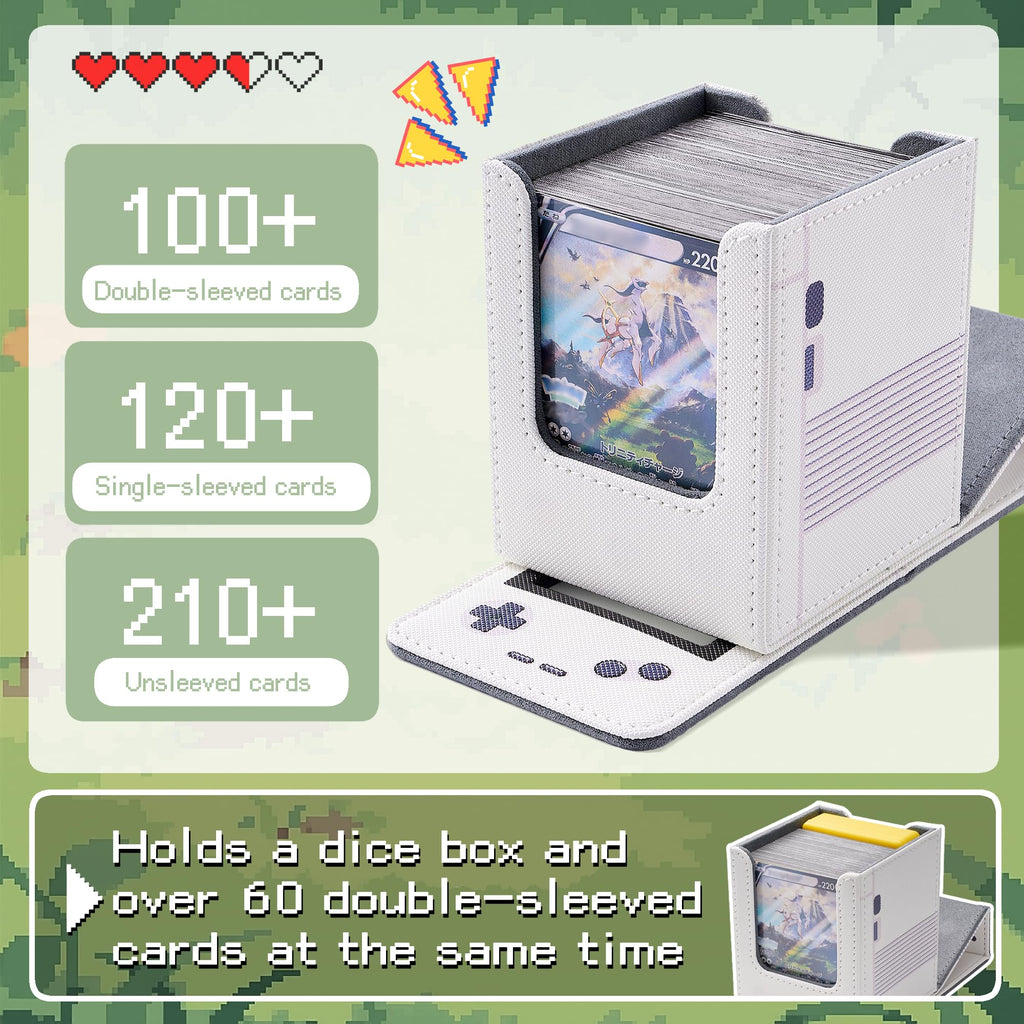 Caja para Mazos MTG con Apariencia de Consola de Juegos Retro con Exhibidor Commander, Estuche para Mazos de Cartas que Cabe 120 Cartas con Fundas Individuales, Caja de Almacenamiento de Cartas