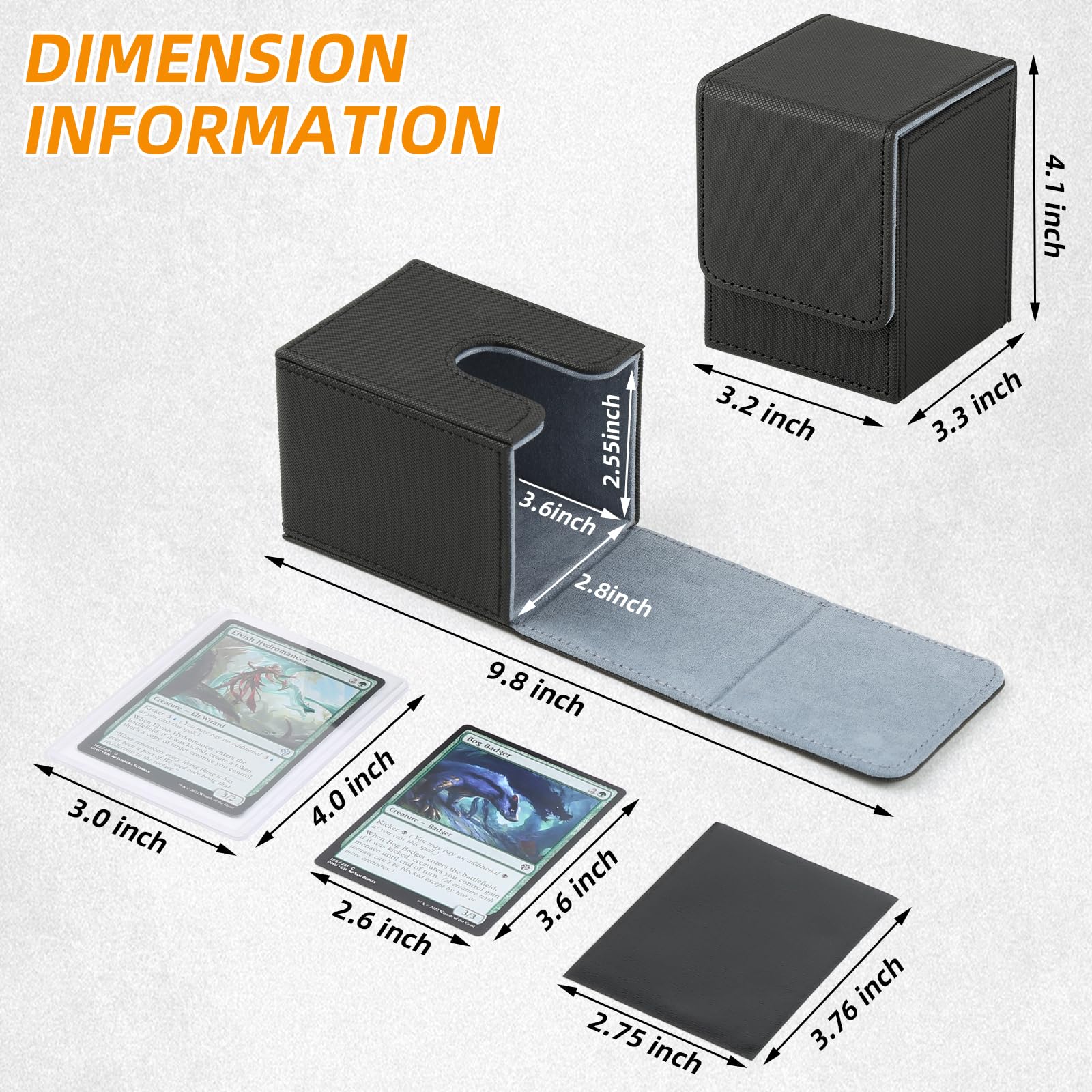 GERMUN Card Deck Box for MTG Commander, MTG Commander Deck Box Holds 120+ Single Sleeved Cards,MTG Deck Box Compatible with Magic the Gathering (Black)