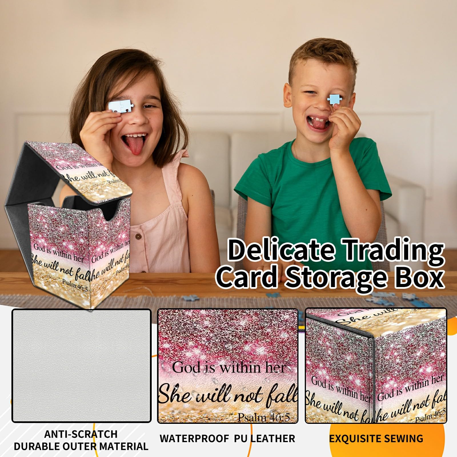 Card Deck Box Trading Cards Storage Box with Strong Magnet Premium Case Commander Deck Storage Cover for TCG CCG Magic Cards,Cat Face With Stars
