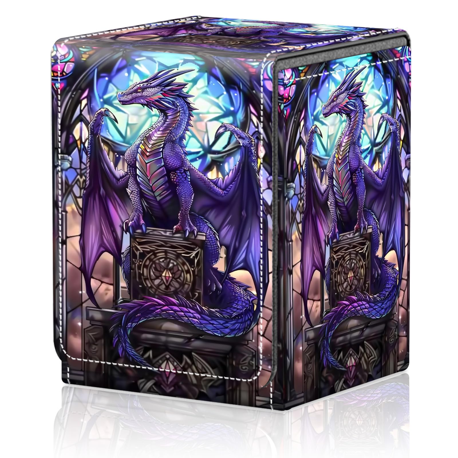 Card Deck Box for MTG Trading Cards, Magic Card Box Can Hold 110+ Single Sleeved Cards, Waterproof PU Leather Material, Strong Magnetic Buckle Card Set Box Suitable for TCG CCG, Astronaut Dinosaur