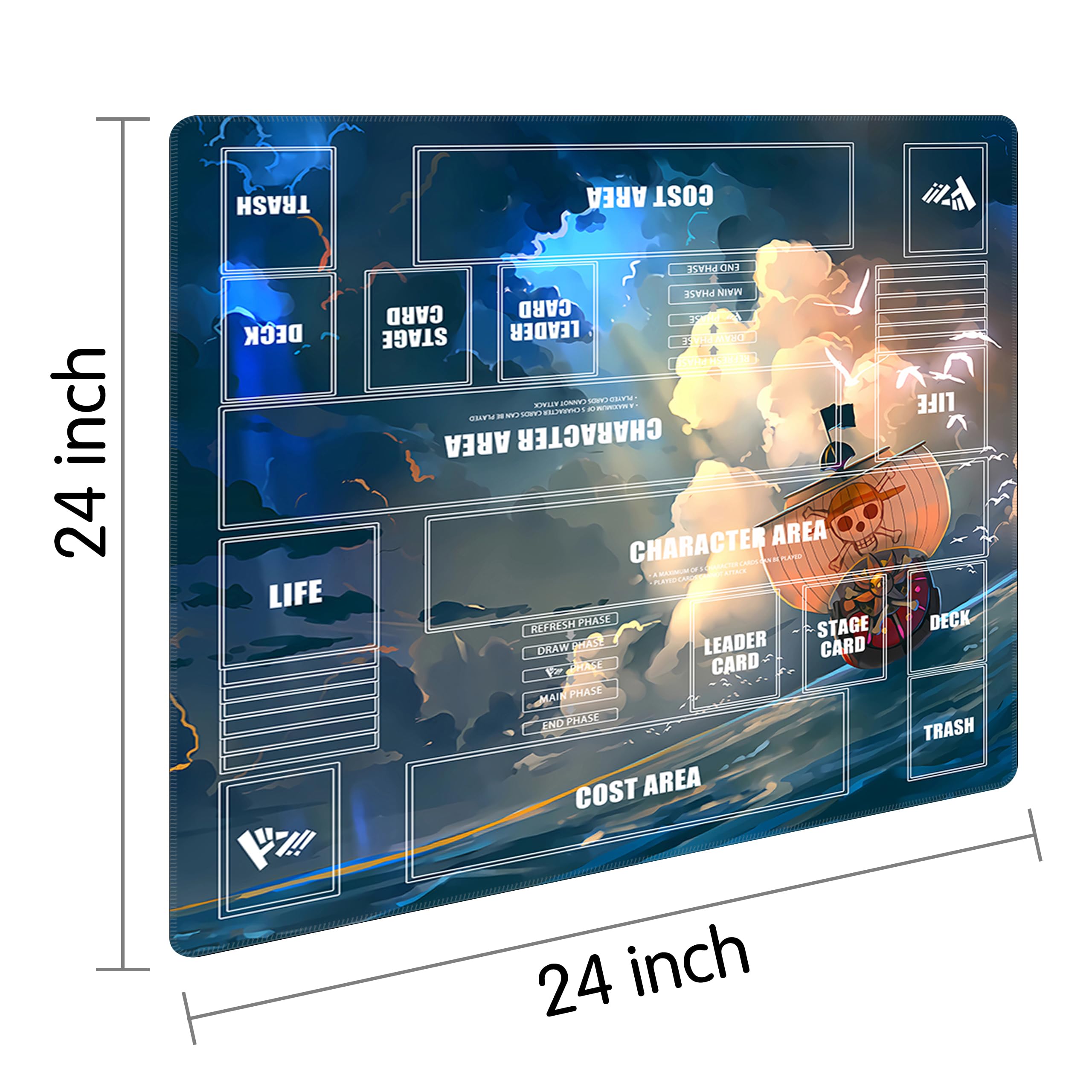 Playmat for One Piece Card Game for Two Players, 24x24 inches, with 4-Pocket Card Binder Set and 400+ Card Capacity