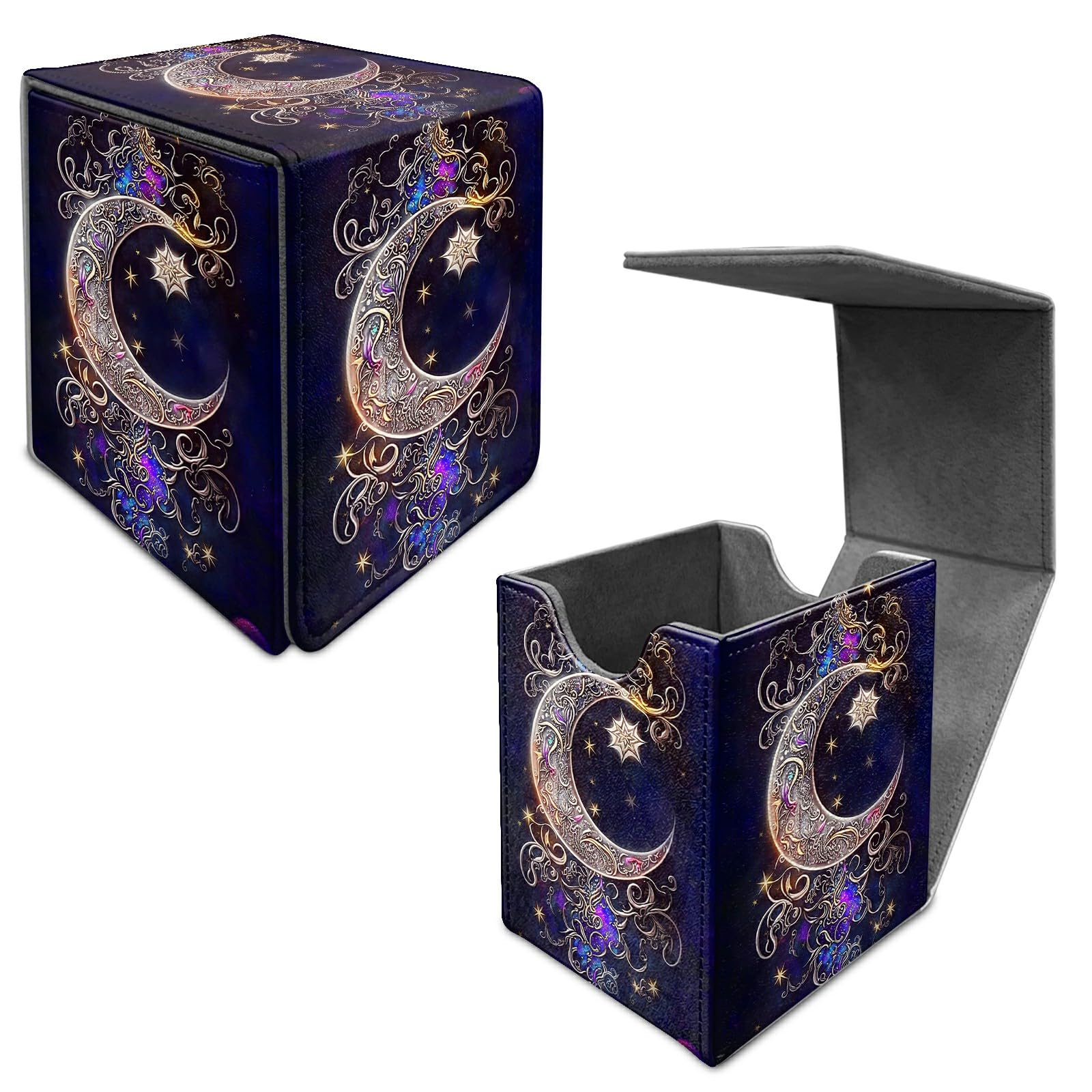 Card Deck Box Trading Cards Storage Box with Strong Magnet Premium Case Commander Deck Storage Cover for TCG CCG Magic Cards,Cat Face With Stars