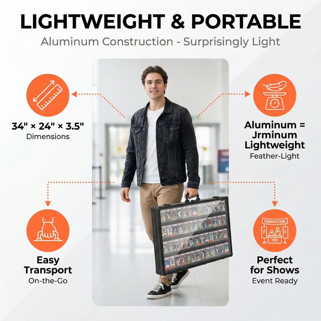 Card Display Case Aluminum Trade Show Display Case Large Portable Trading with Lock for Collectibles, Sports Cards. 34IN x 22IN - Black