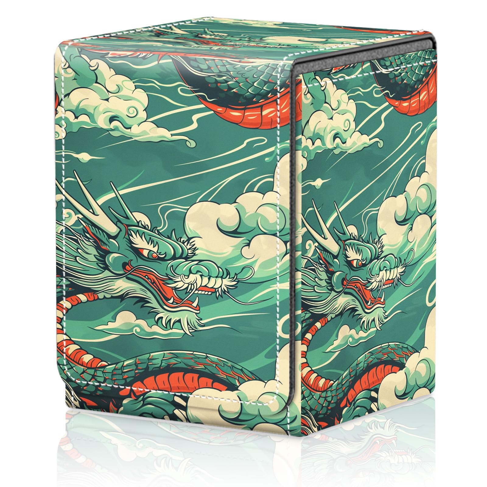 Card Deck Box for MTG Trading Cards, Magic Card Box Can Hold 110+ Single Sleeved Cards, Waterproof PU Leather Material, Strong Magnetic Buckle Card Set Box Suitable for TCG CCG, Astronaut Dinosaur