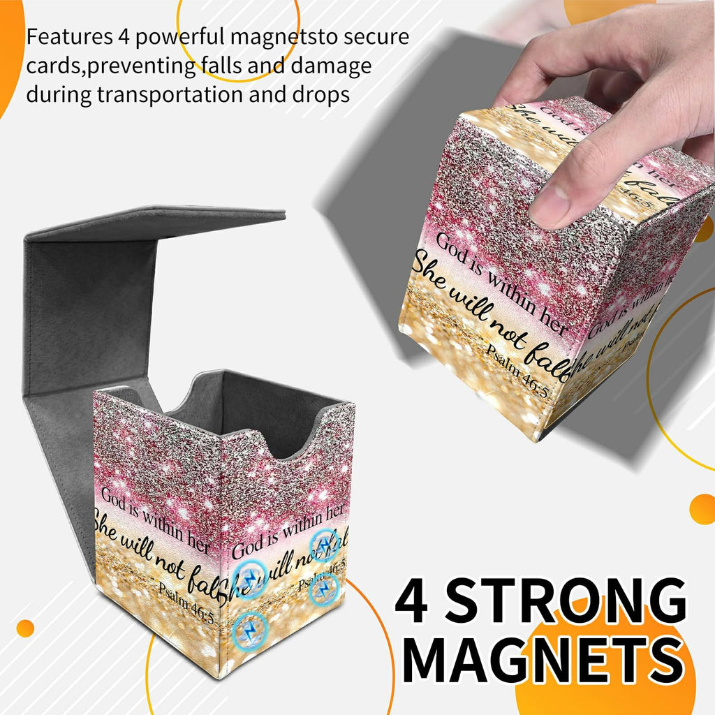 Card Deck Box Trading Cards Storage Box with Strong Magnet Premium Case Commander Deck Storage Cover for TCG CCG Magic Cards,Cat Face With Stars