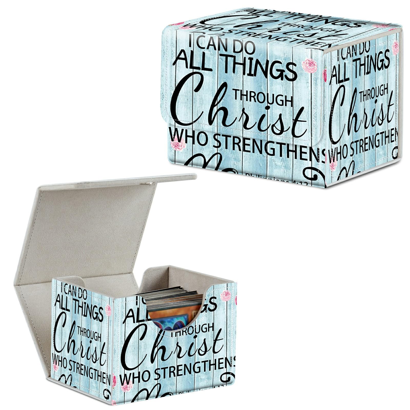 Card Deck Box Trading Cards Storage Box with Strong Magnet Premium Case Commander Deck Storage Cover for TCG CCG Magic Cards,Cat Face With Stars