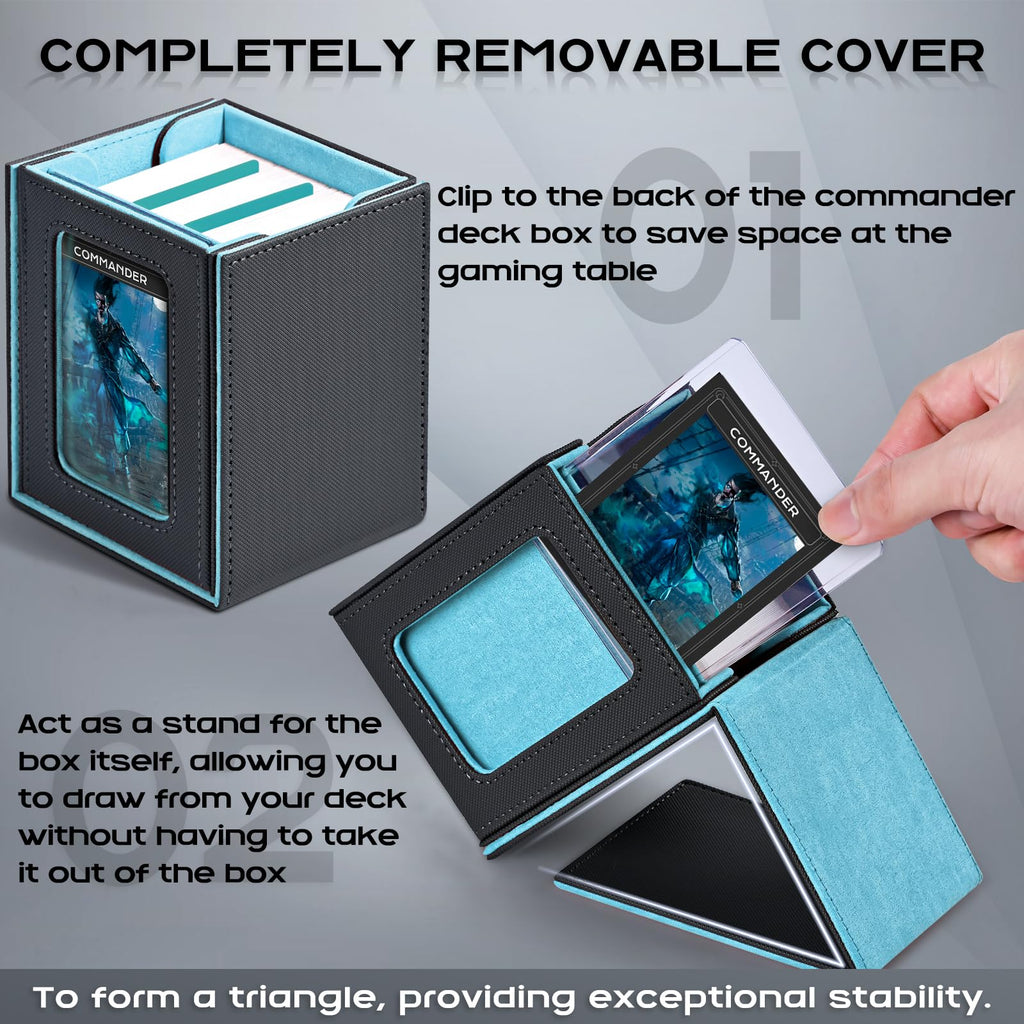 ZLCA MTG Deck Box with Commander Window Display, Commander Deck Box Holds 100 Double-Sleeved Cards Suitable for Magic the Gathering/TCG/CCG/PTCG/EDH/Sport Cards (Black)