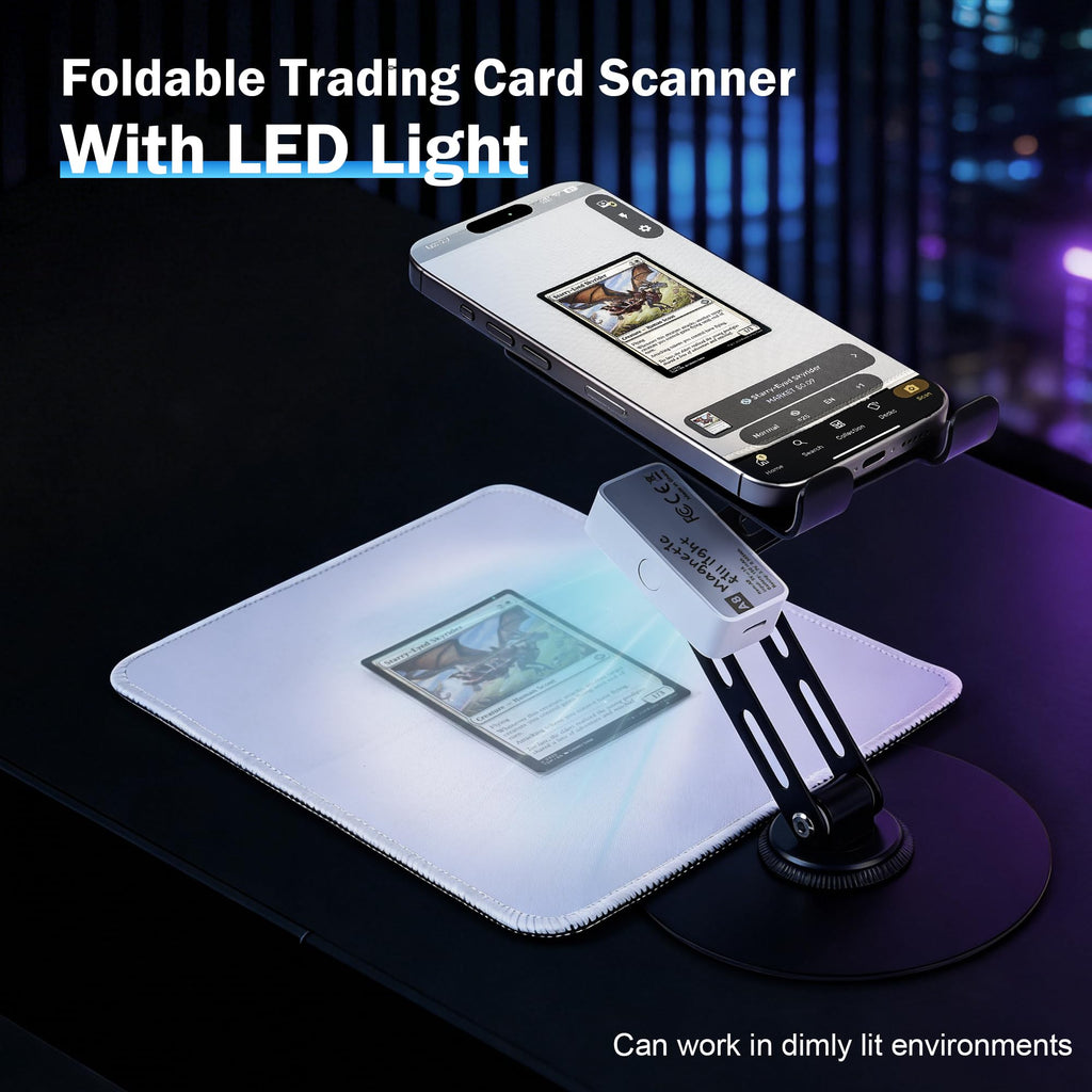 Card Scanner for Trading Cards–MTG & TCG Card Scanner Stand with Magnetic LED Light,Foldable Phone Holder for Scanning,Cards Quickly Scan and Price Check,Available for ManaBox