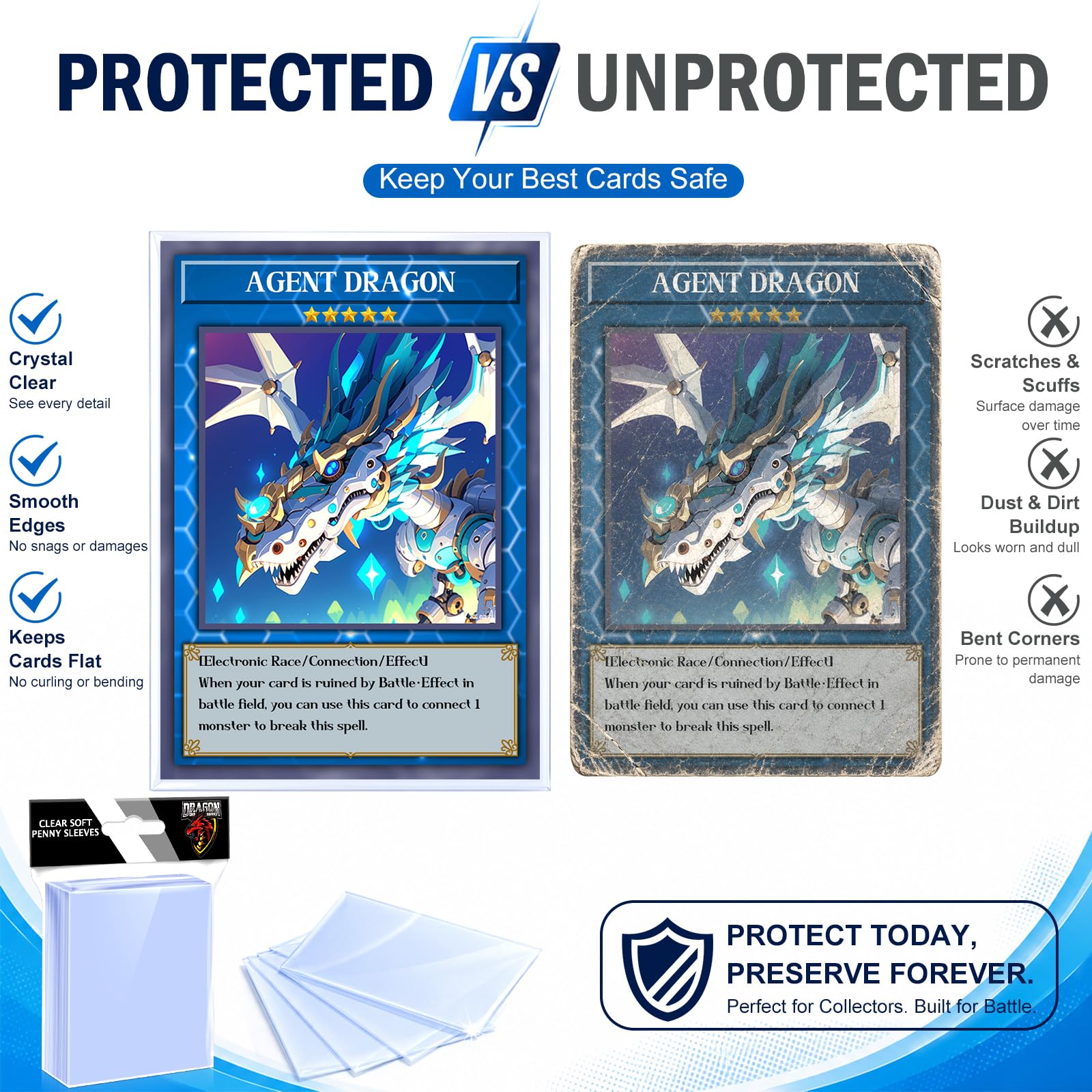 1000 Counts Card Sleeves Top Loaders for Trading Cards, Penny Soft Sleeves Baseball Card Sleeves Protectors Fit for Sports Cards, Football, Game Card