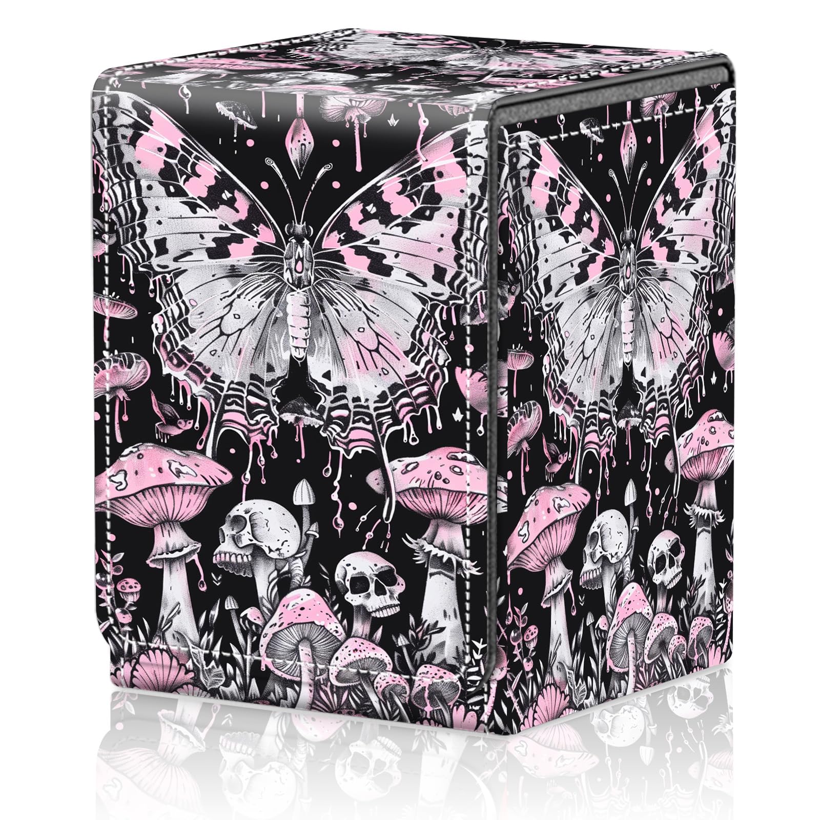 Card Deck Box for MTG Trading Cards, Magic Card Box Can Hold 110+ Single Sleeved Cards, Waterproof PU Leather Material, Strong Magnetic Buckle Card Set Box Suitable for TCG CCG, Astronaut Dinosaur