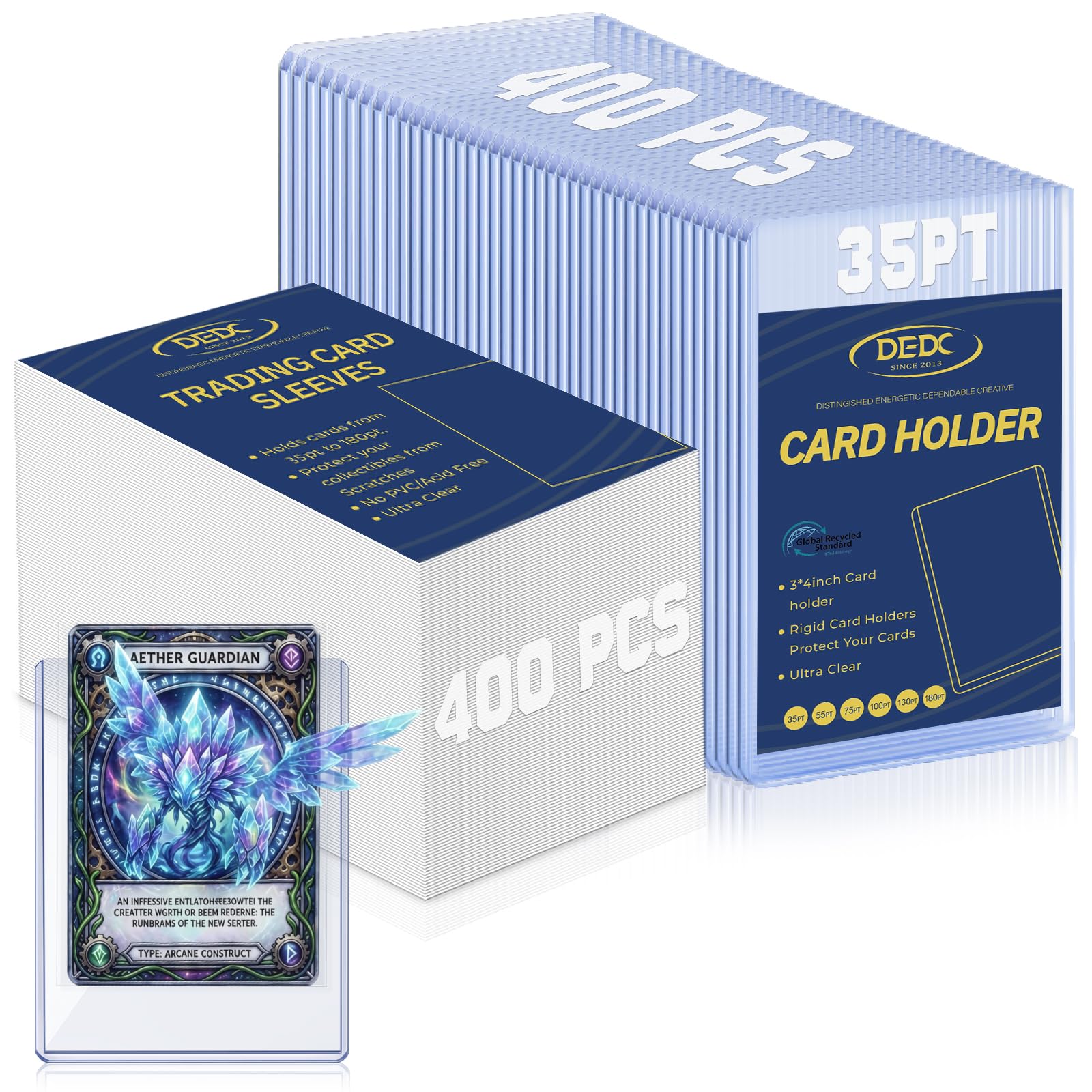 DEDC 200 Top Loader Thick Card Load Holder Storage for Trading Cards Sports Soft Penny Sleeves Hard Plastic 35 Point Protective 3" x 4" Toploaders Rigid Memorabilia Collectibles