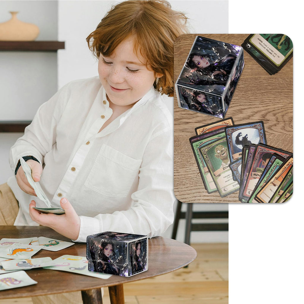 Strong Magnet Case Mtg Deck Box Tcg Up to 200 Cards Creative Pattern Trading Card Storage Box for Collectible Card Games, Black And White Koi