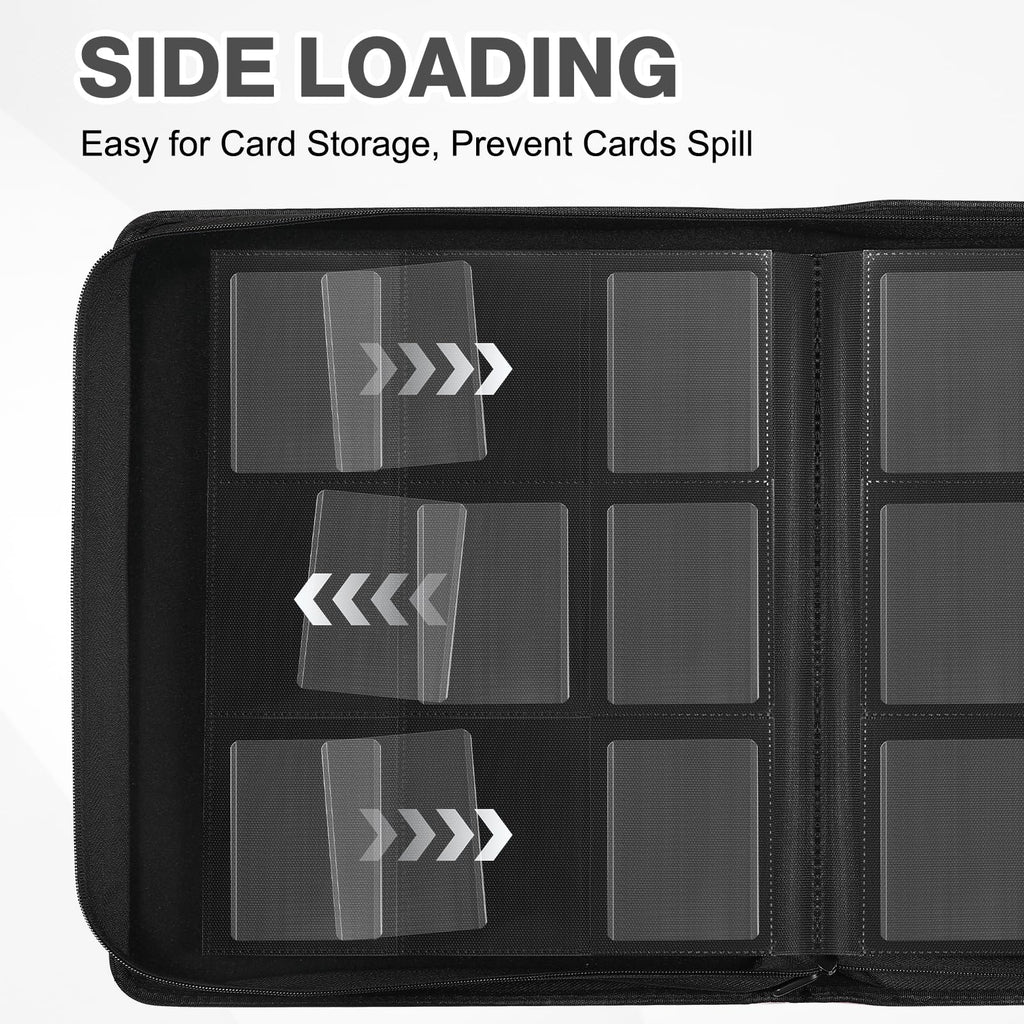 Toploader Binder, Holds 360 Toploader, 100 Toploaders INCLUDED, 9-Pocket PU Cover Top Loader Binder for 3" x 4" Rigid Toploaders, Ringless Double-Sided Toploader Card Binder for TCG, Sport Cards