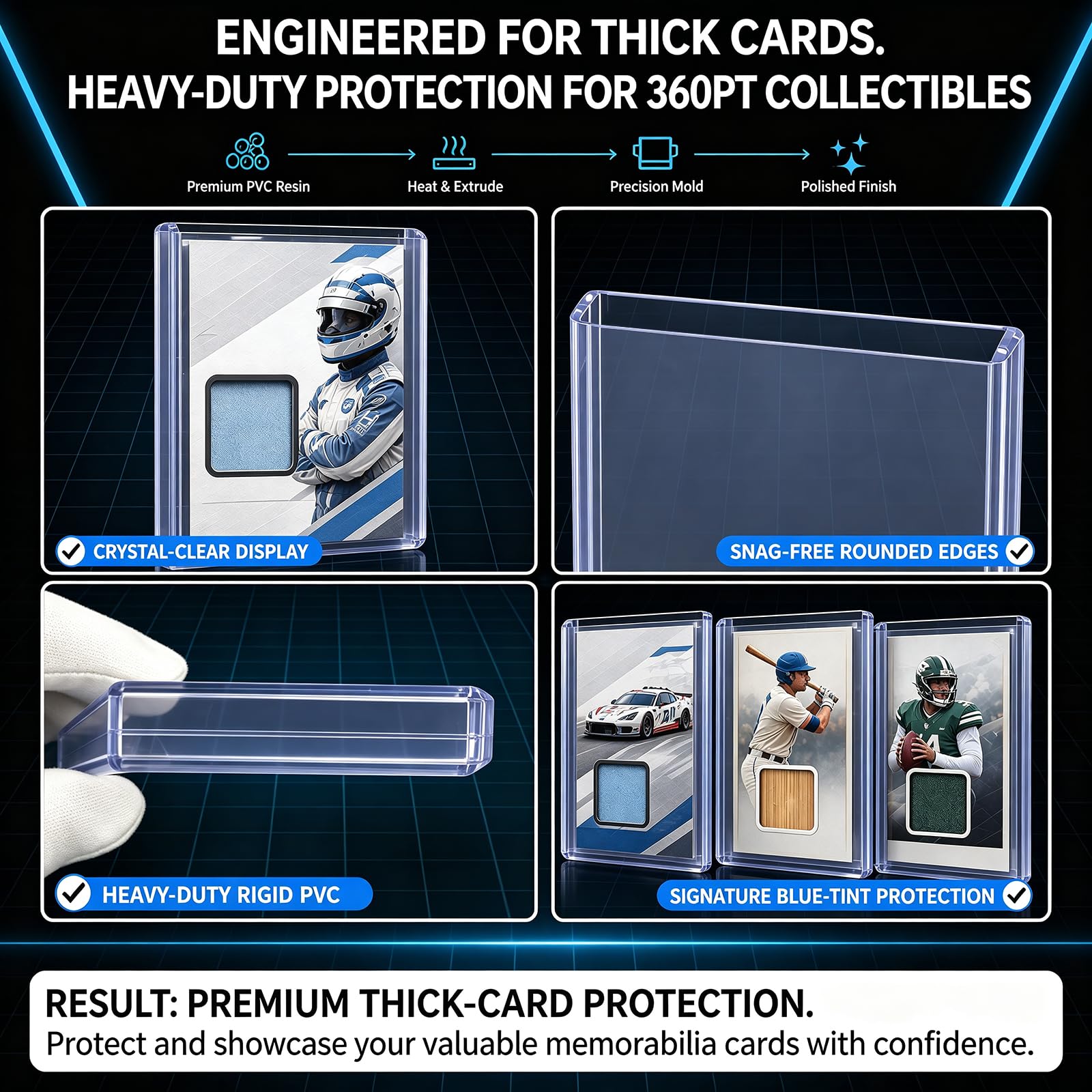 DEDC 200 Top Loader Thick Card Load Holder Storage for Trading Cards Sports Soft Penny Sleeves Hard Plastic 35 Point Protective 3" x 4" Toploaders Rigid Memorabilia Collectibles