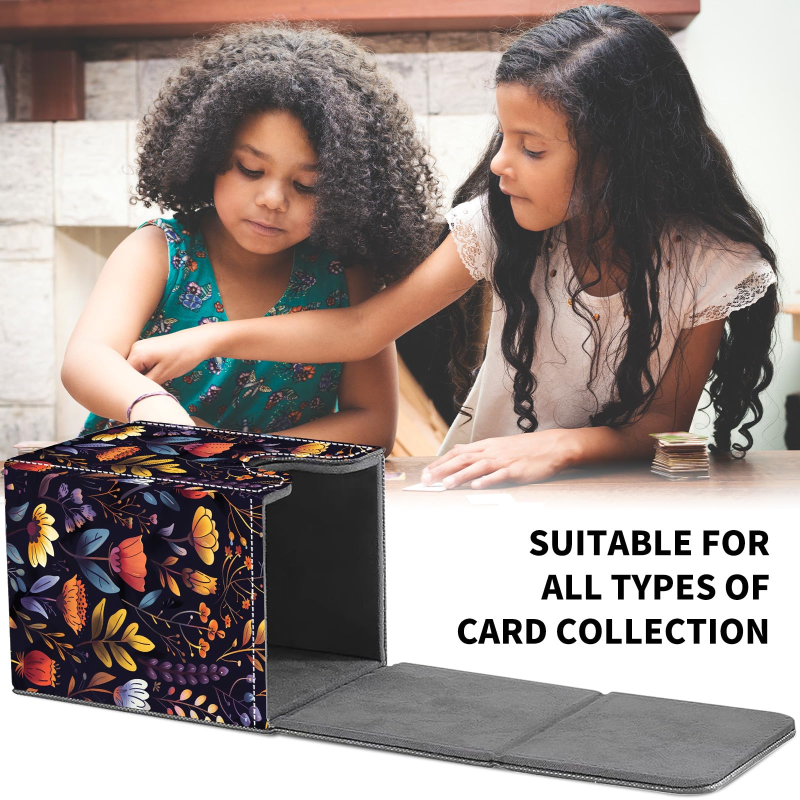 Card Deck Box for MTG Trading Cards, Magic Card Box Can Hold 110+ Single Sleeved Cards, Waterproof PU Leather Material, Strong Magnetic Buckle Card Set Box Suitable for TCG CCG, Astronaut Dinosaur