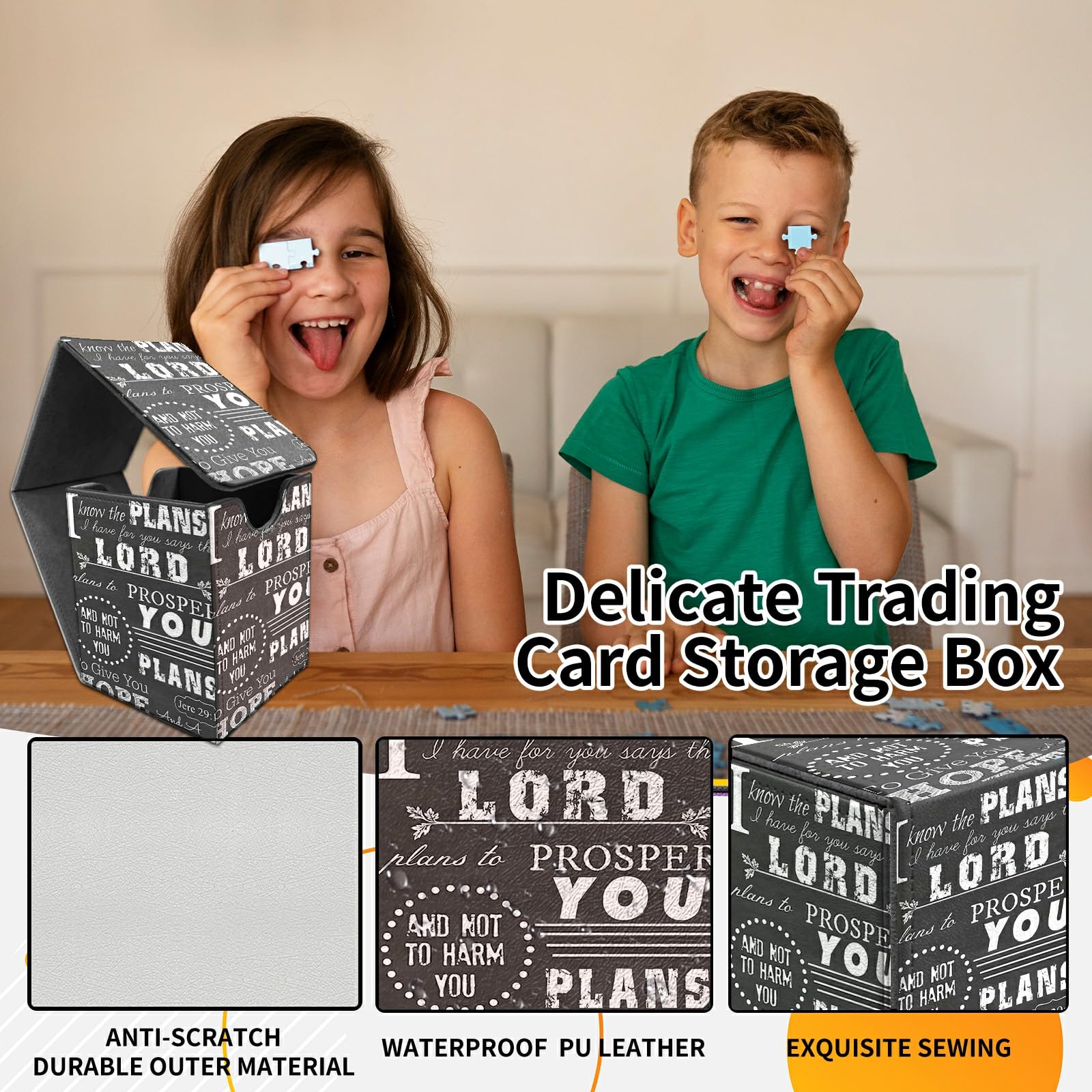 Card Deck Box Trading Cards Storage Box with Strong Magnet Premium Case Commander Deck Storage Cover for TCG CCG Magic Cards,Cat Face With Stars
