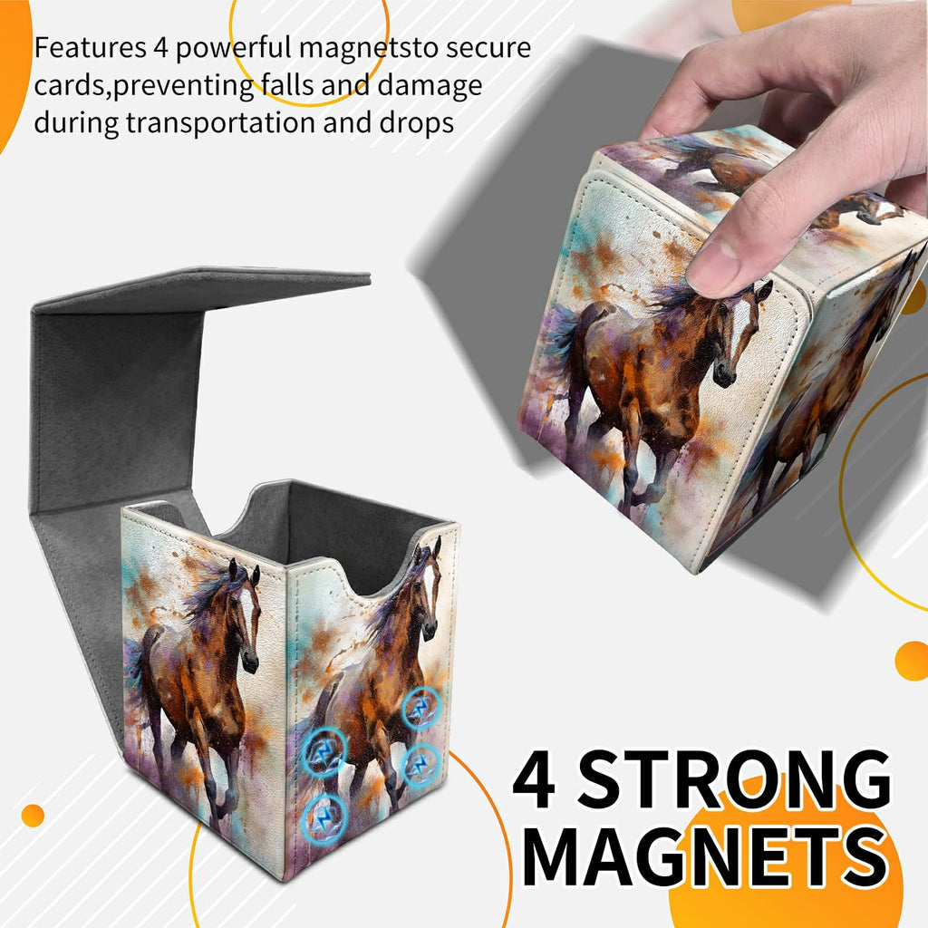Card Deck Box Trading Cards Storage Box with Strong Magnet Premium Case Commander Deck Storage Cover for TCG CCG Magic Cards,Cat Face With Stars