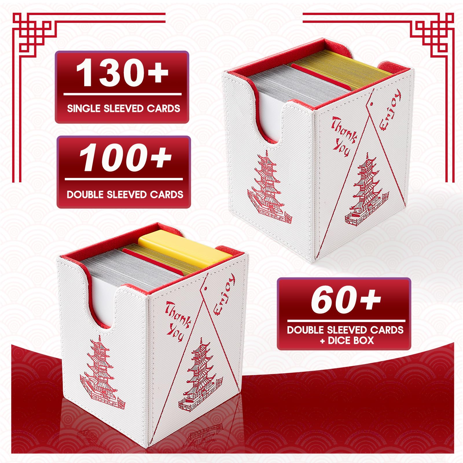 Venssu Chinese Takeout MTG Commander Deck Box, Fits TCG Cards (Black&Red) | Holds 130 Single/100 Double-Sleeved Cards, Fit MTG/PTCG/OPTCG Cards, Strong Magnet, PU Leather, With 2 Dividers
